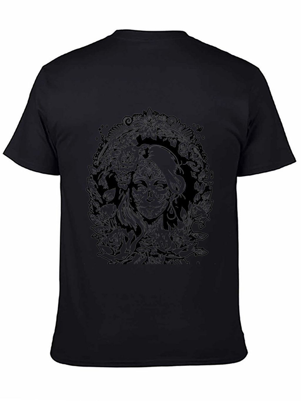 Floral Skull Lady Graphic Tee - Black