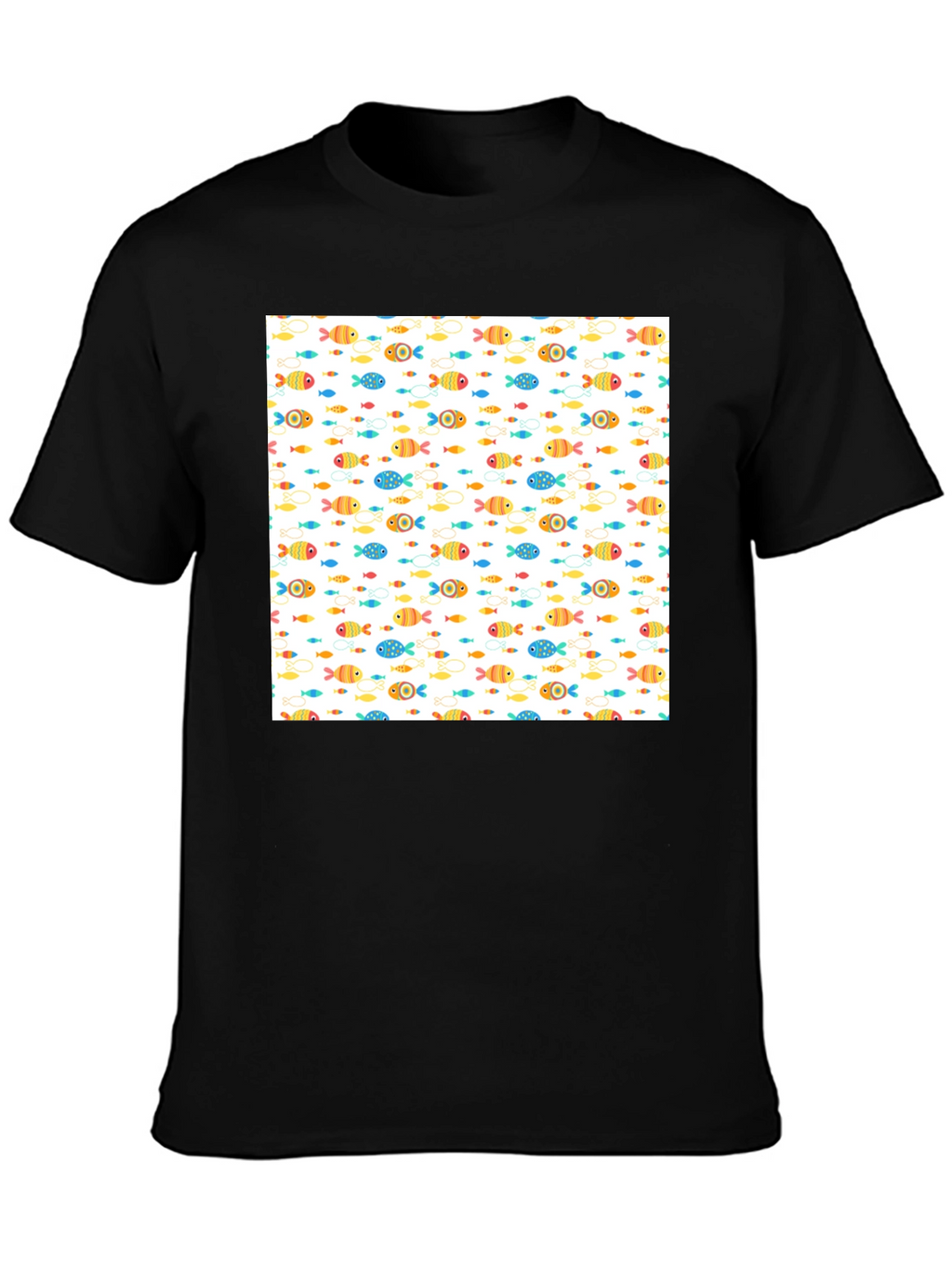 Fun Fish Pattern Black T-Shirt