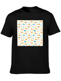 Fun Fish Pattern Black T-Shirt