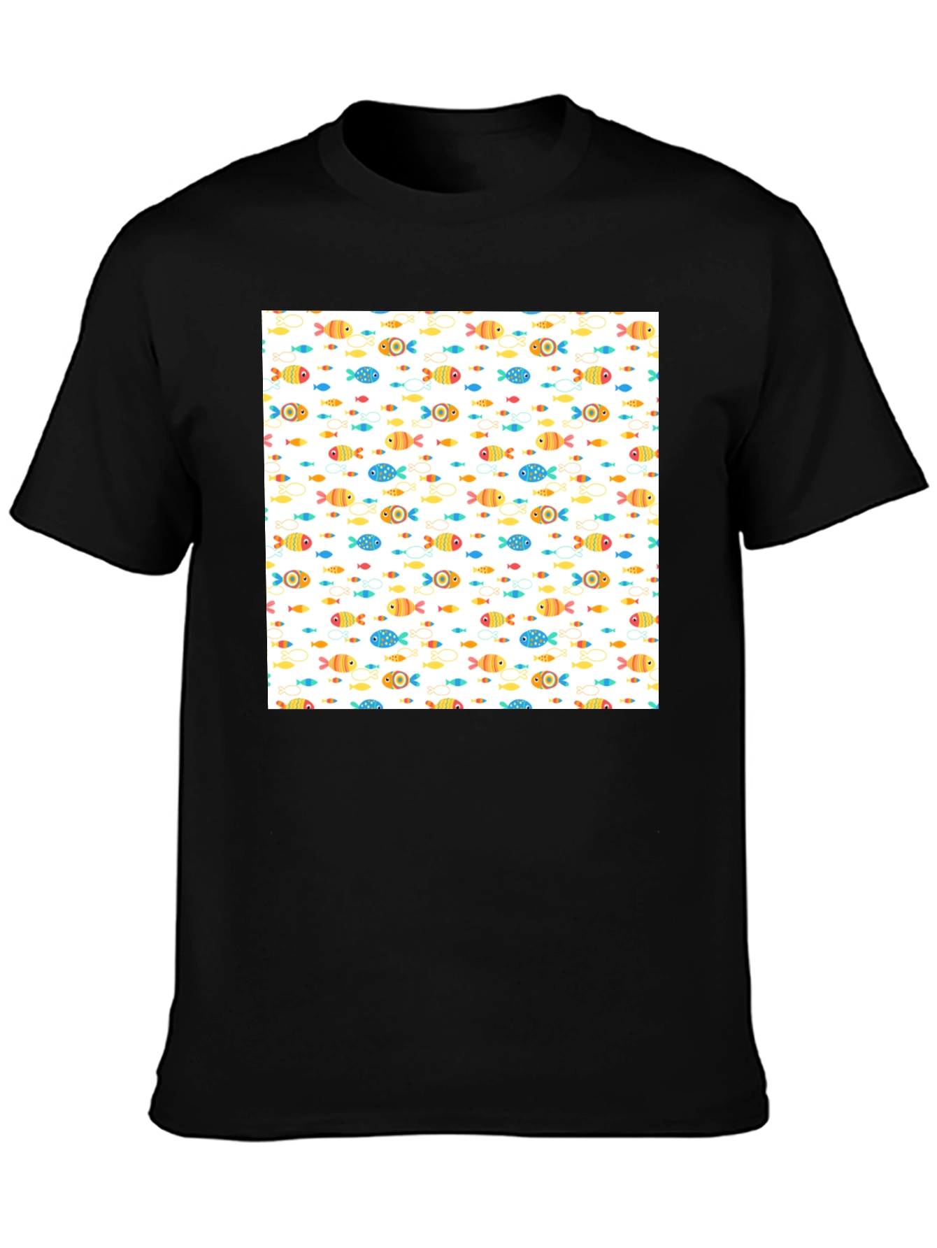 Fun Fish Pattern Black T-Shirt