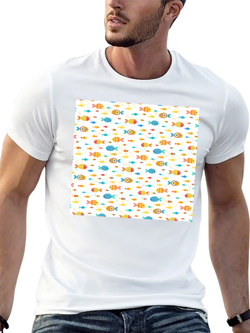 Fun Fish Pattern Black T-Shirt