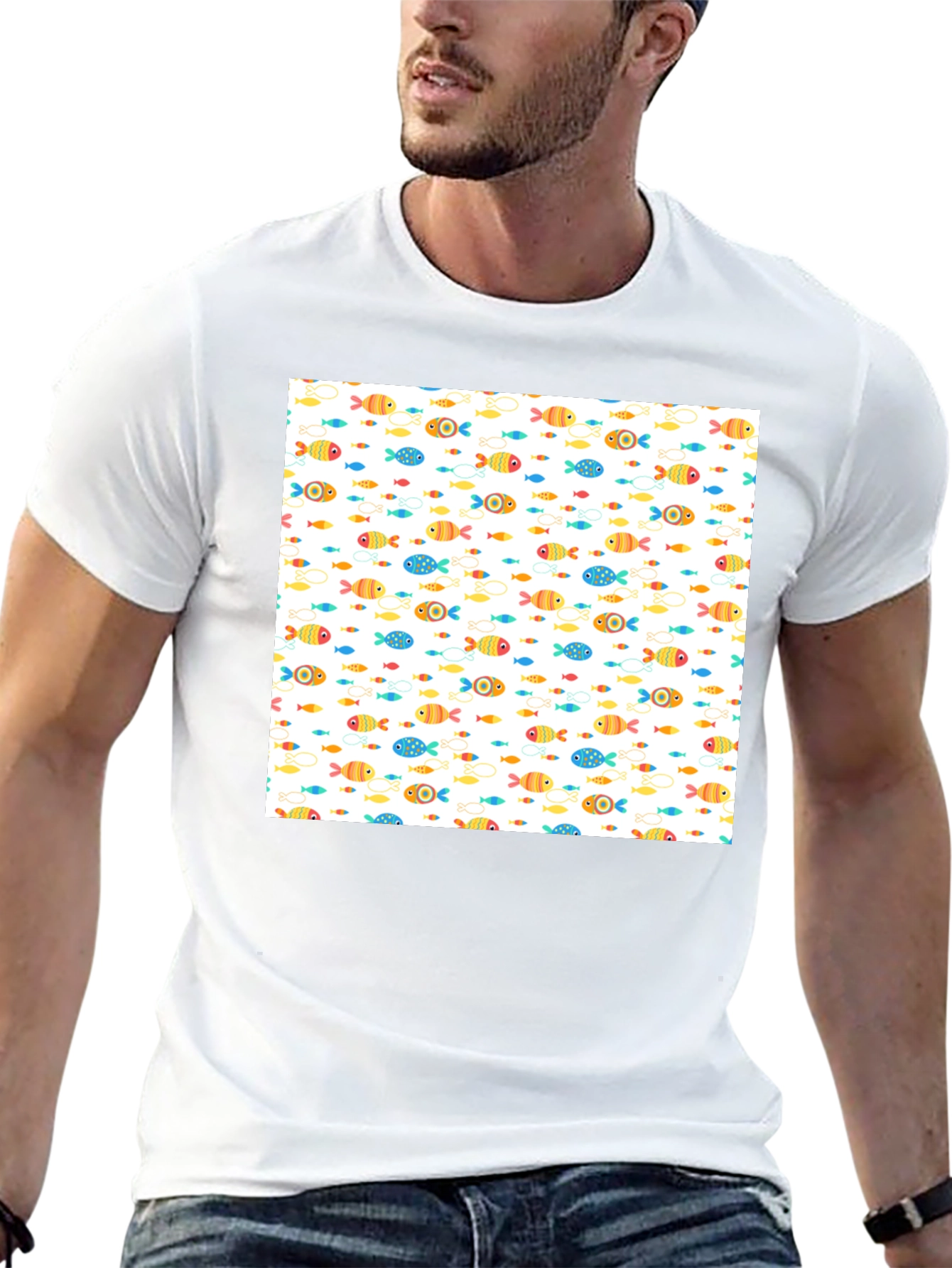 Fun Fish Pattern Black T-Shirt