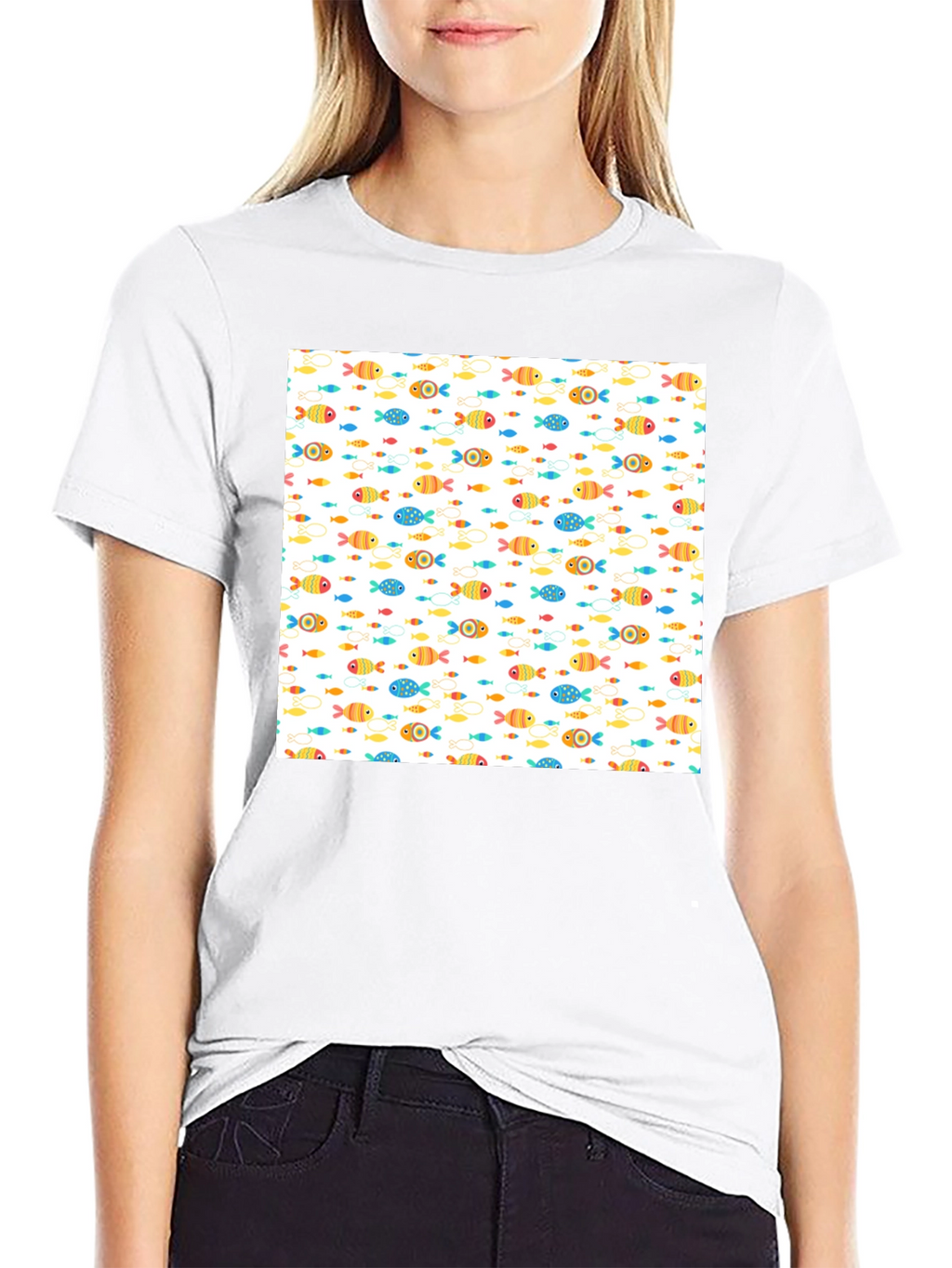 Fun Fish Pattern Black T-Shirt