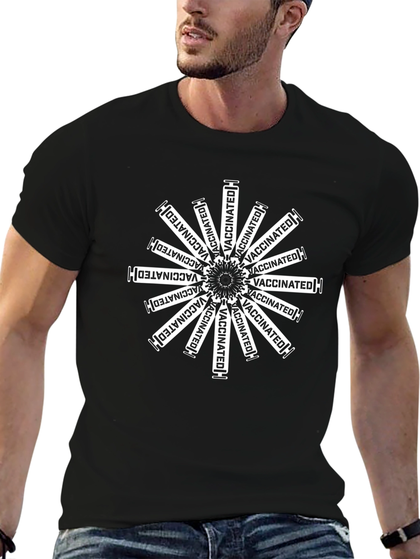 Vaccinated Syringe Mandala Graphic T-Shirt