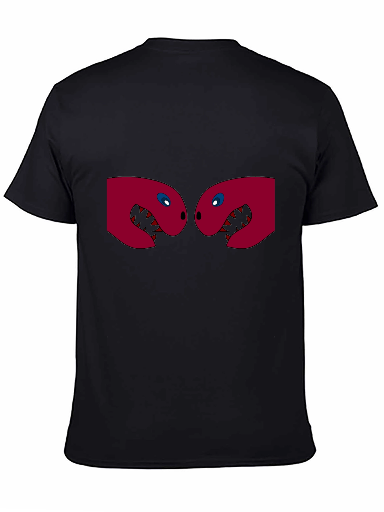 Black T-Shirt with Two Red Monster Heads Graphic
