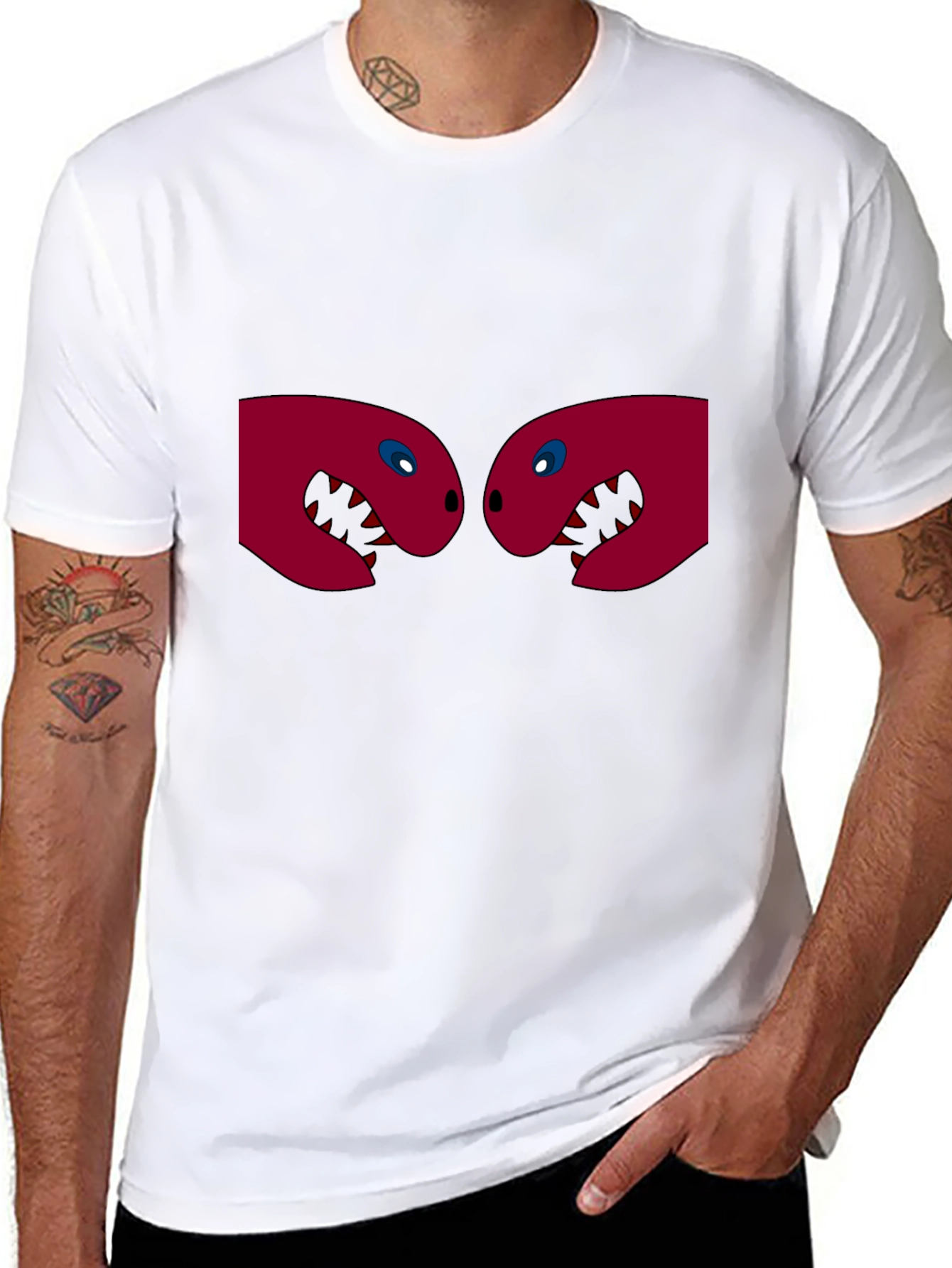 Black T-Shirt with Two Red Monster Heads Graphic