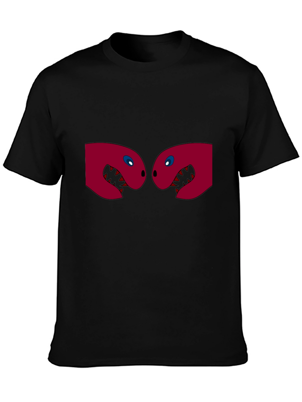 Black T-Shirt with Two Red Monster Heads Graphic