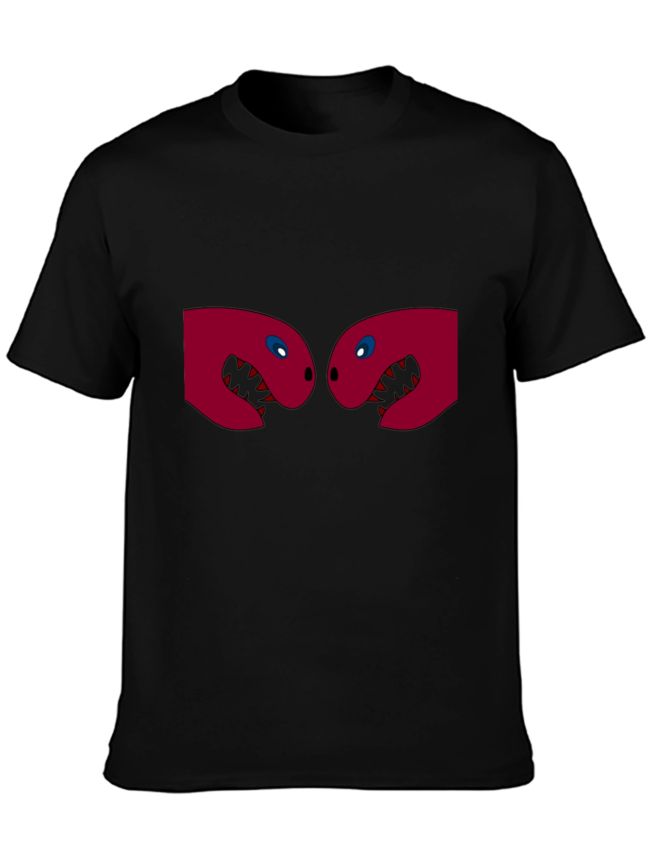 Black T-Shirt with Two Red Monster Heads Graphic