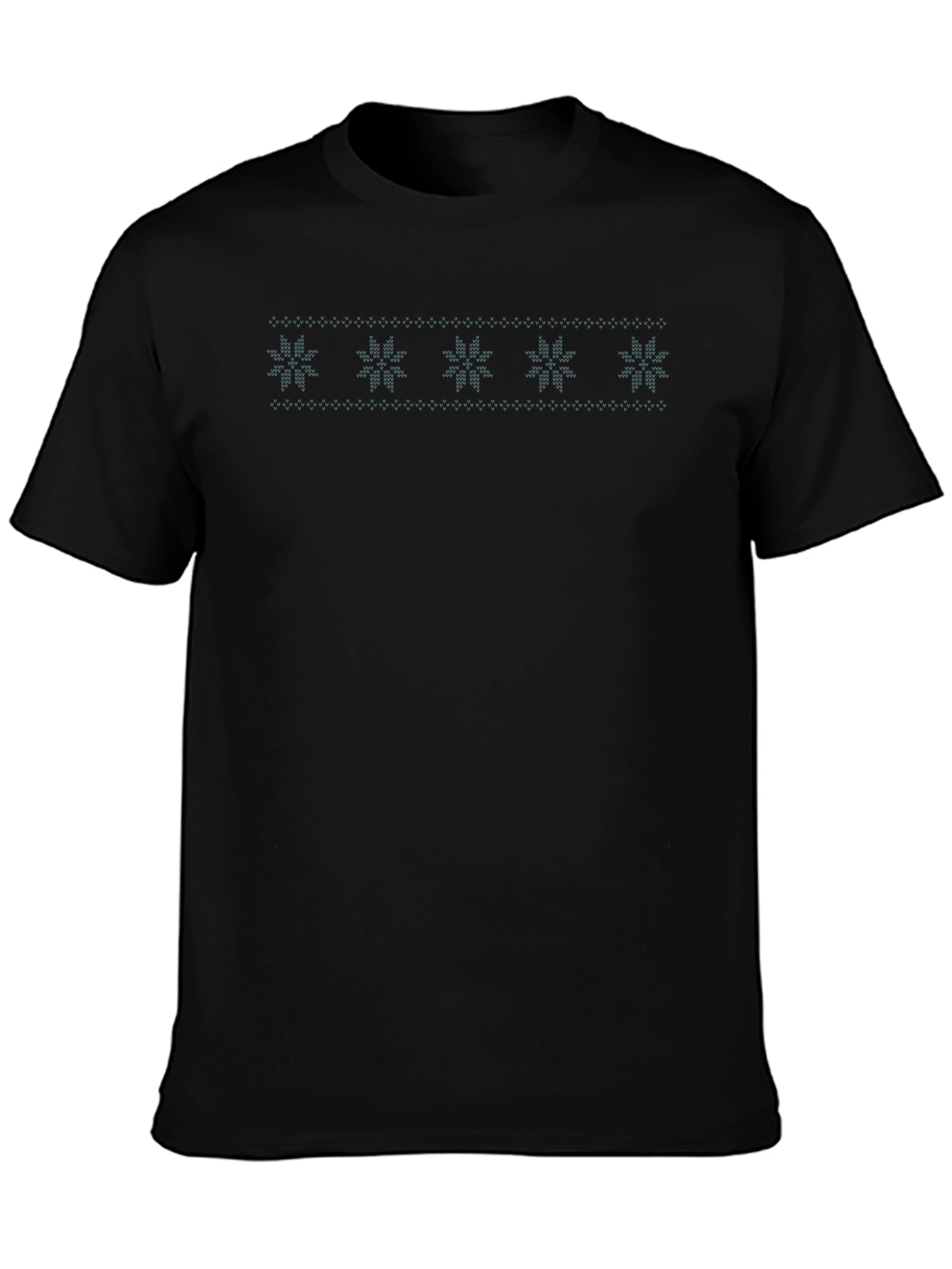 Black T-Shirt with Snowflake Knit Pattern