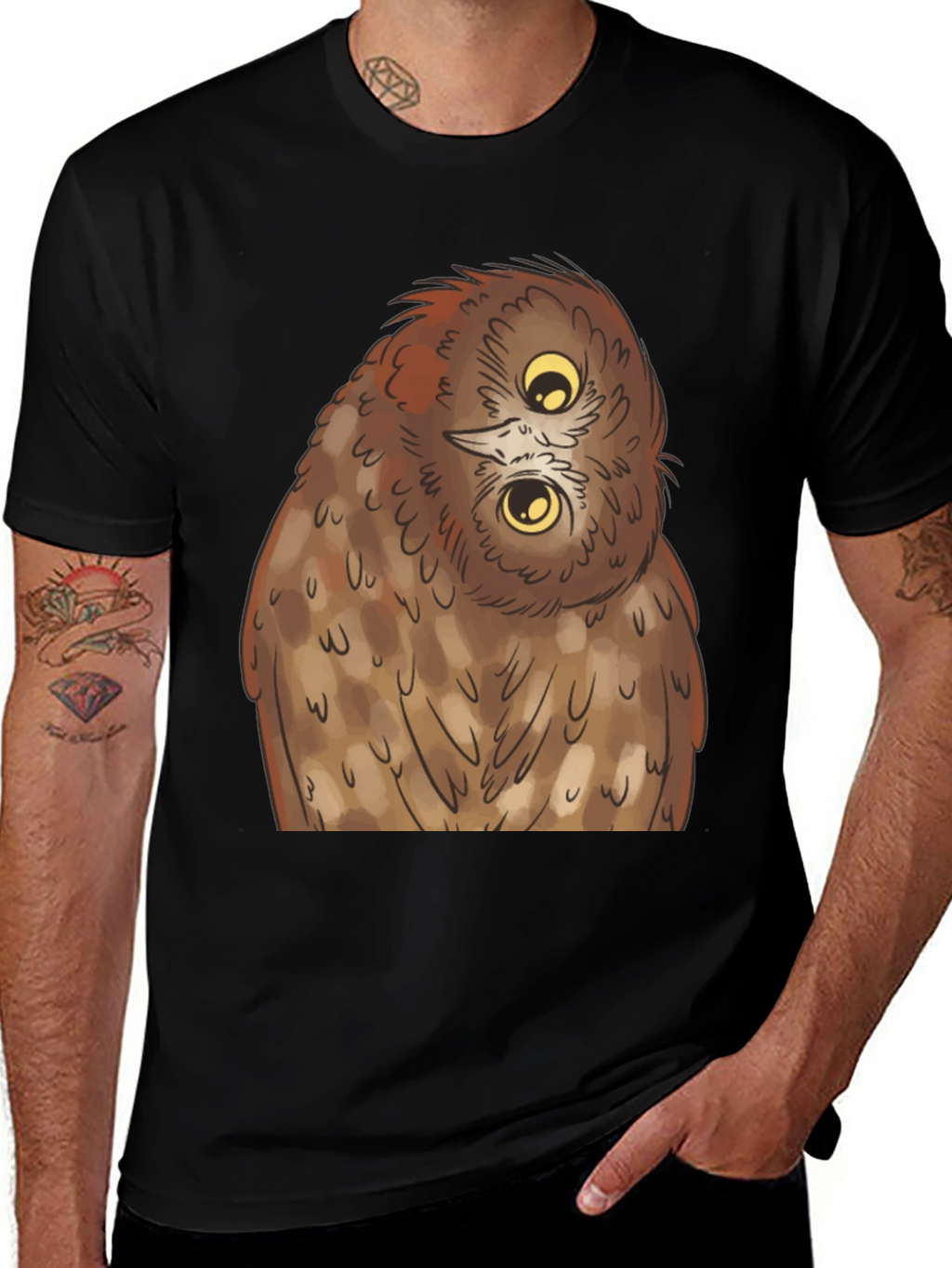 Owl Graphic Tee - Quirky Black T-Shirt