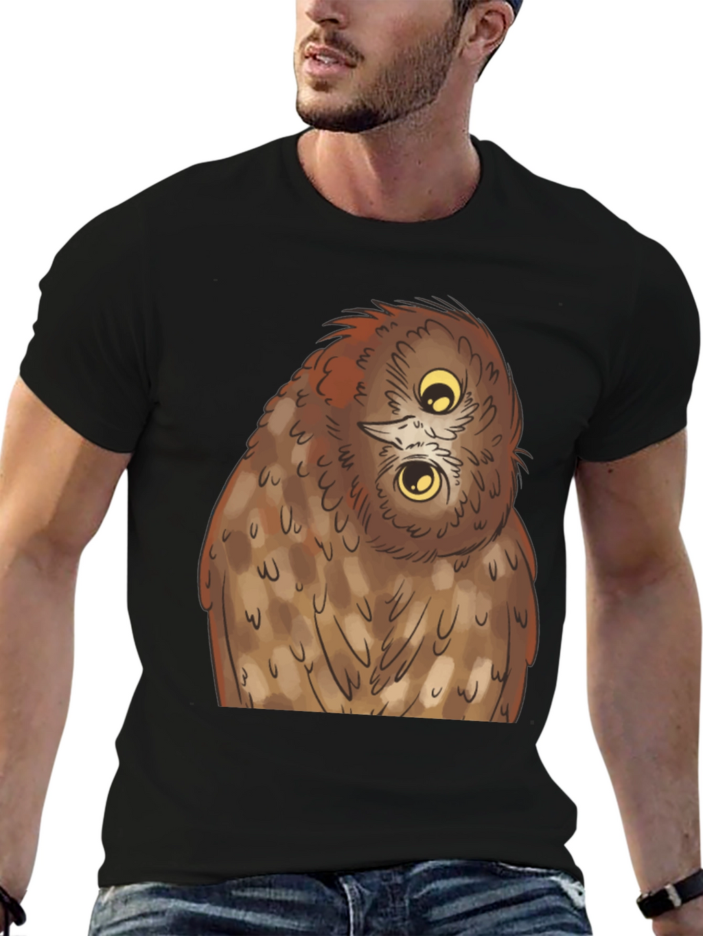 Owl Graphic Tee - Quirky Black T-Shirt