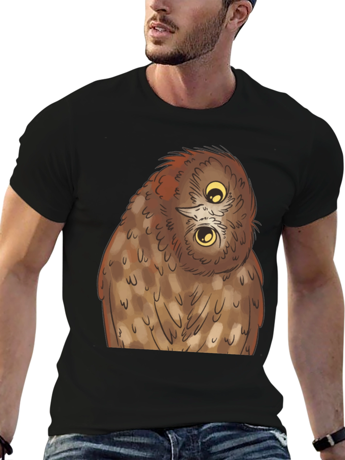 Owl Graphic Tee - Quirky Black T-Shirt