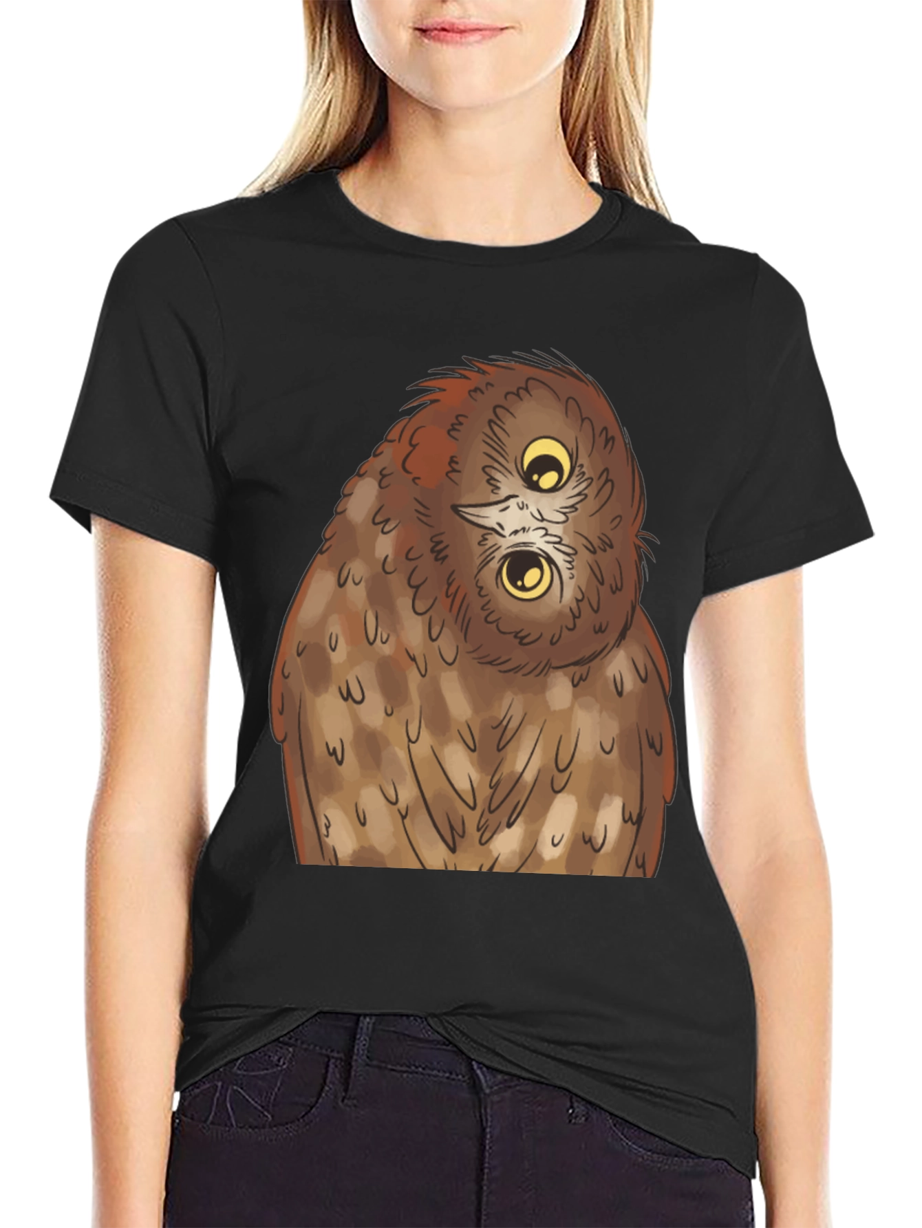 Owl Graphic Tee - Quirky Black T-Shirt