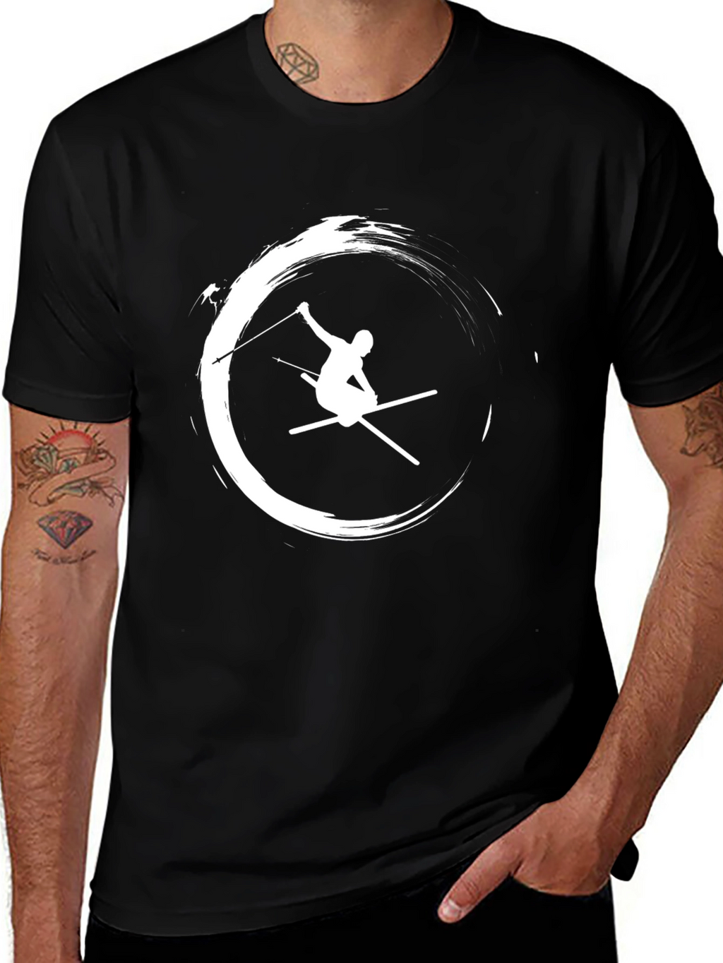 Stylish Skier Graphic T-Shirt - Black