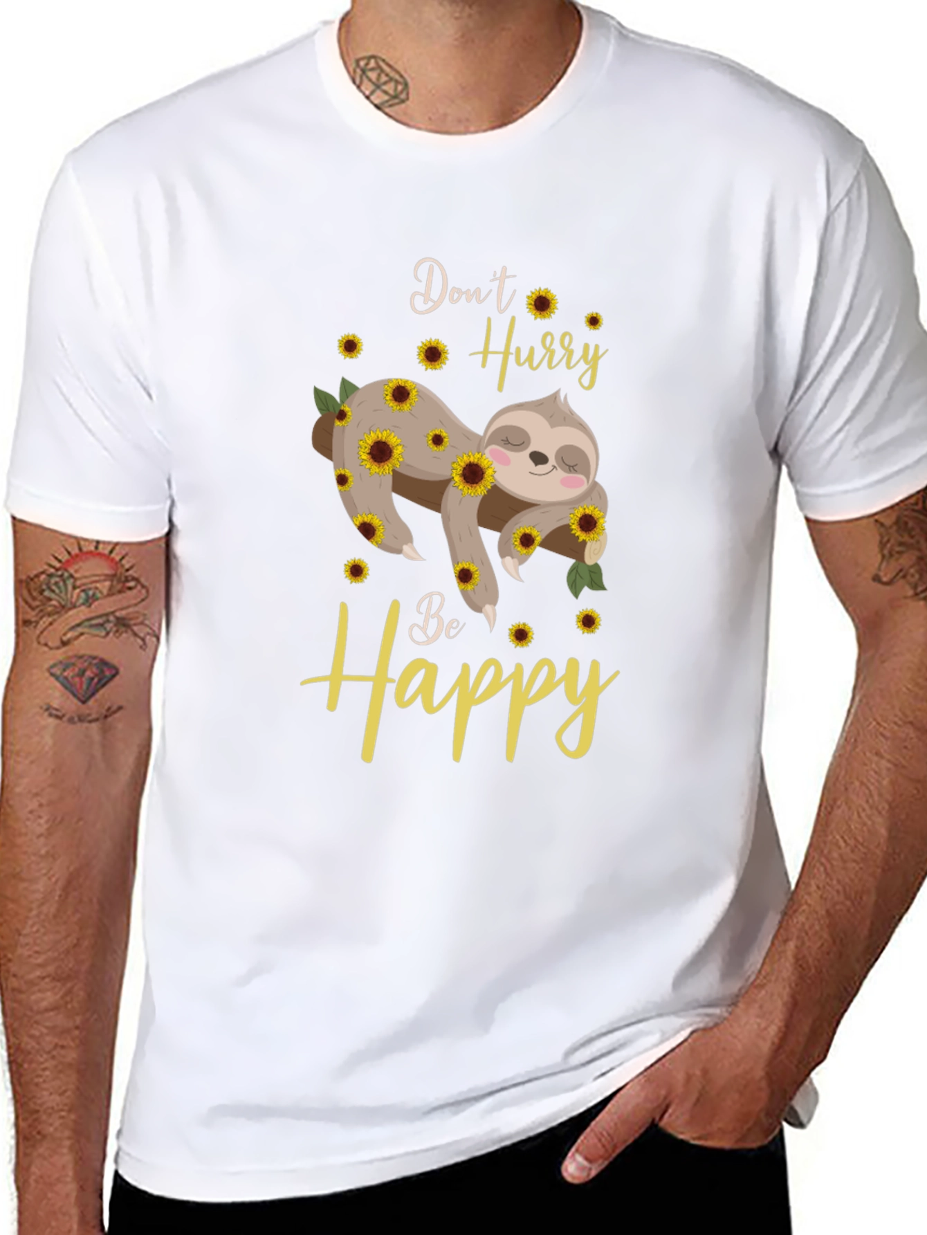 Dont Hurry Be Happy Sloth Sunflower Graphic T-Shirt