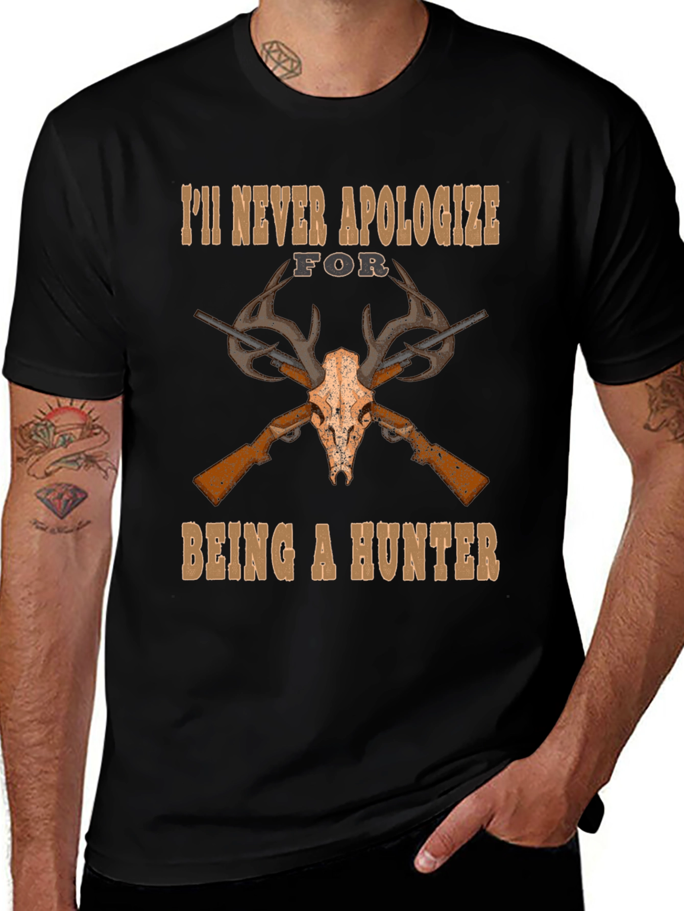 Hunters Pride T-Shirt - Skull & Guns Design