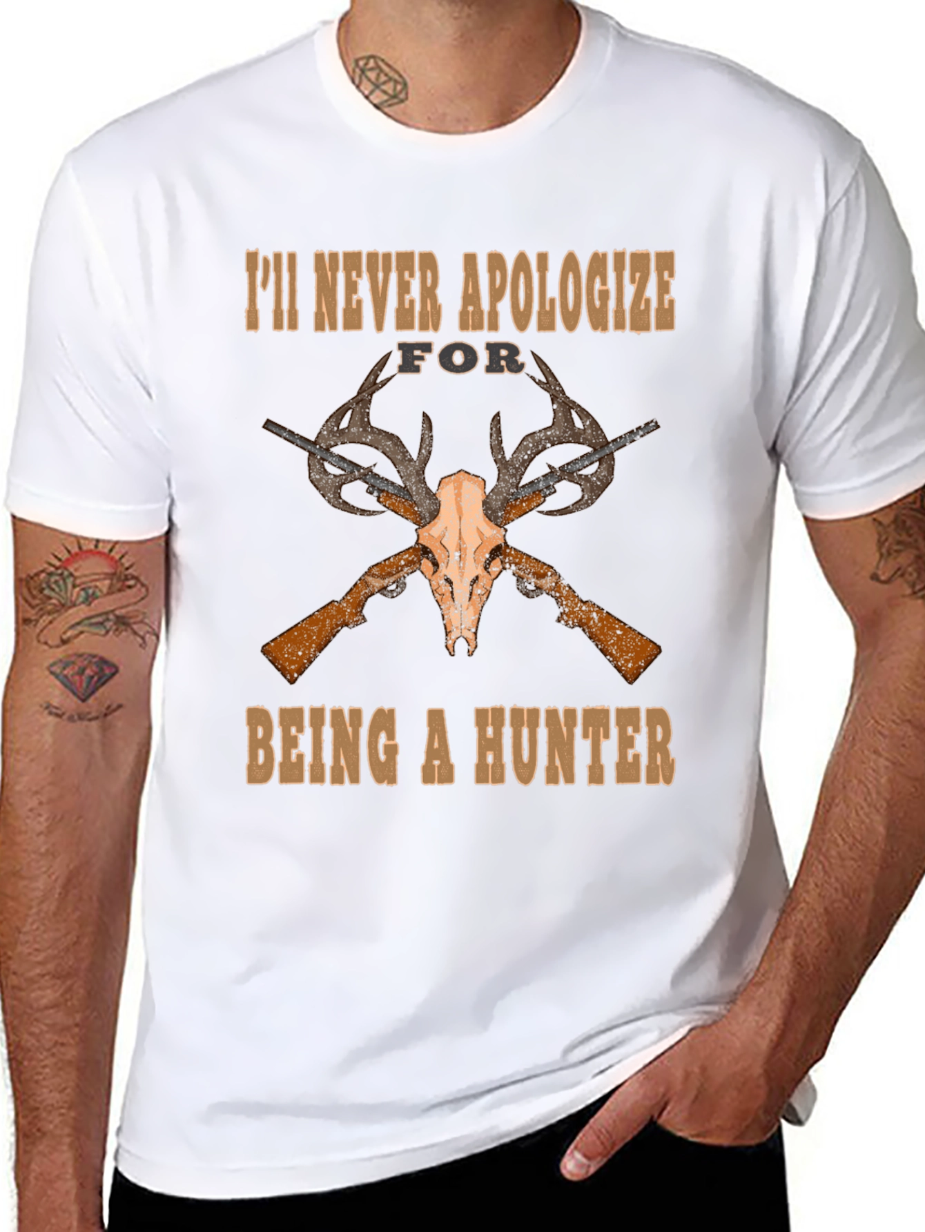 Hunters Pride T-Shirt - Skull & Guns Design