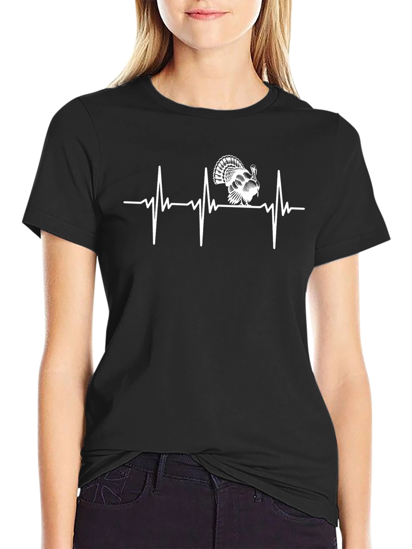 Turkey Heartbeat Graphic Tee - Black Short Sleeve Casual T-Shirt
