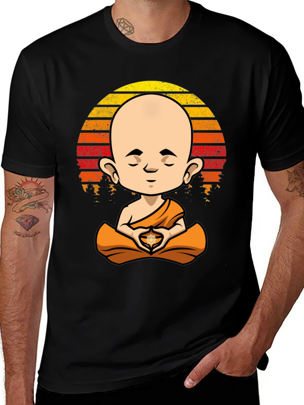 Meditating Monk T-Shirt - Zen Buddha Graphic Tee