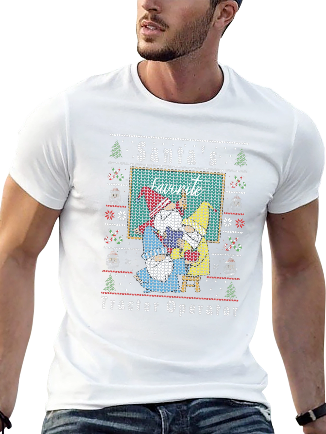 Santas Favorite Tractor Operator Ugly Christmas T-Shirt