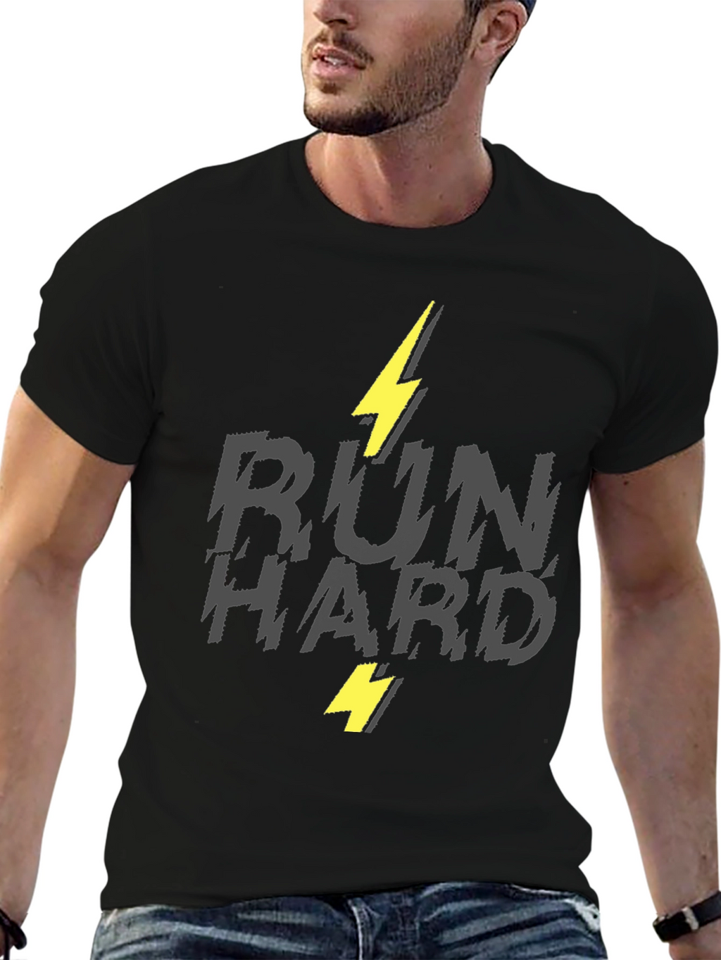 Run Hard Graphic T-Shirt - Lightning Bolt Design