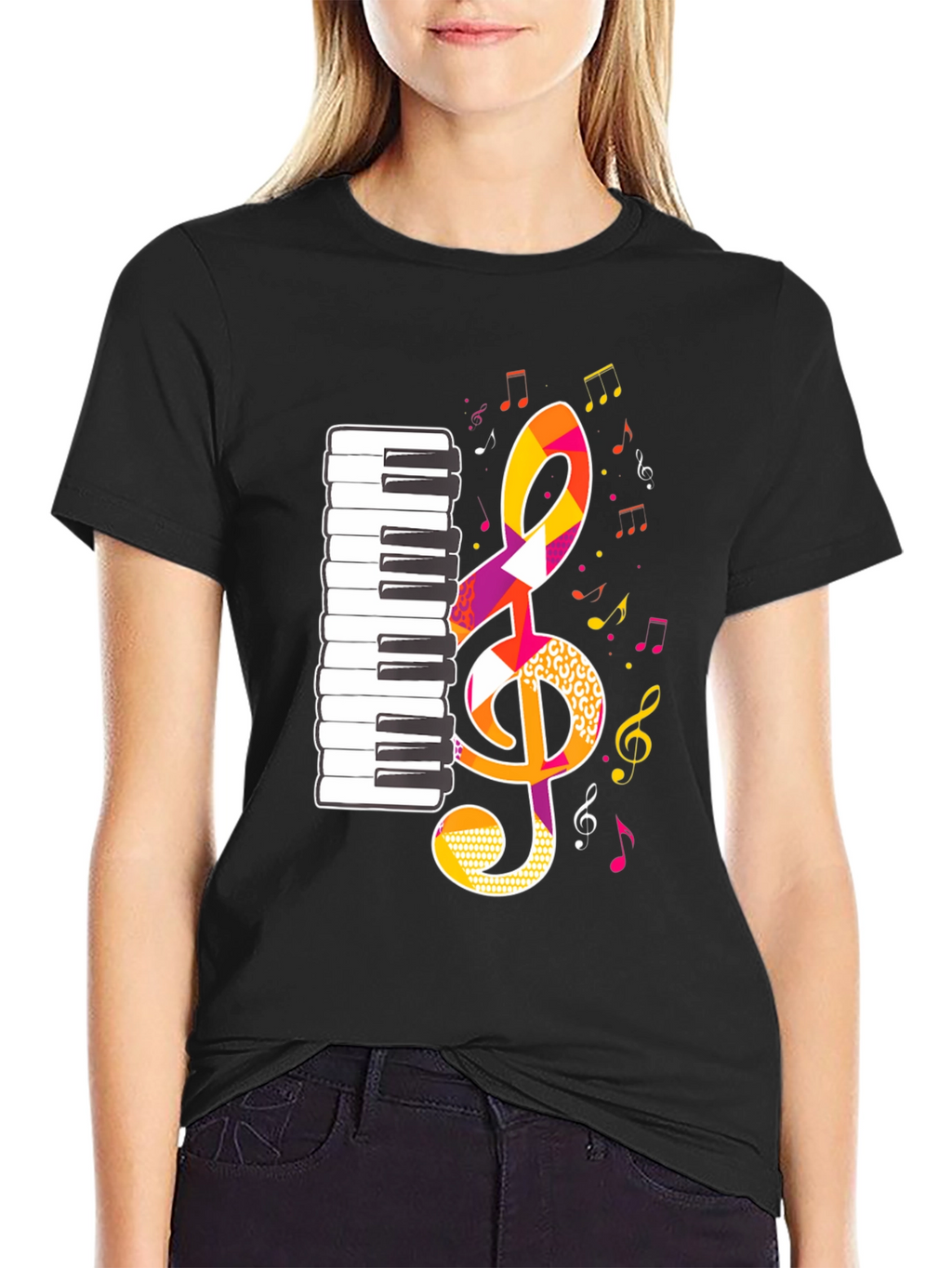 Musical Notes Graphic Tee - Black