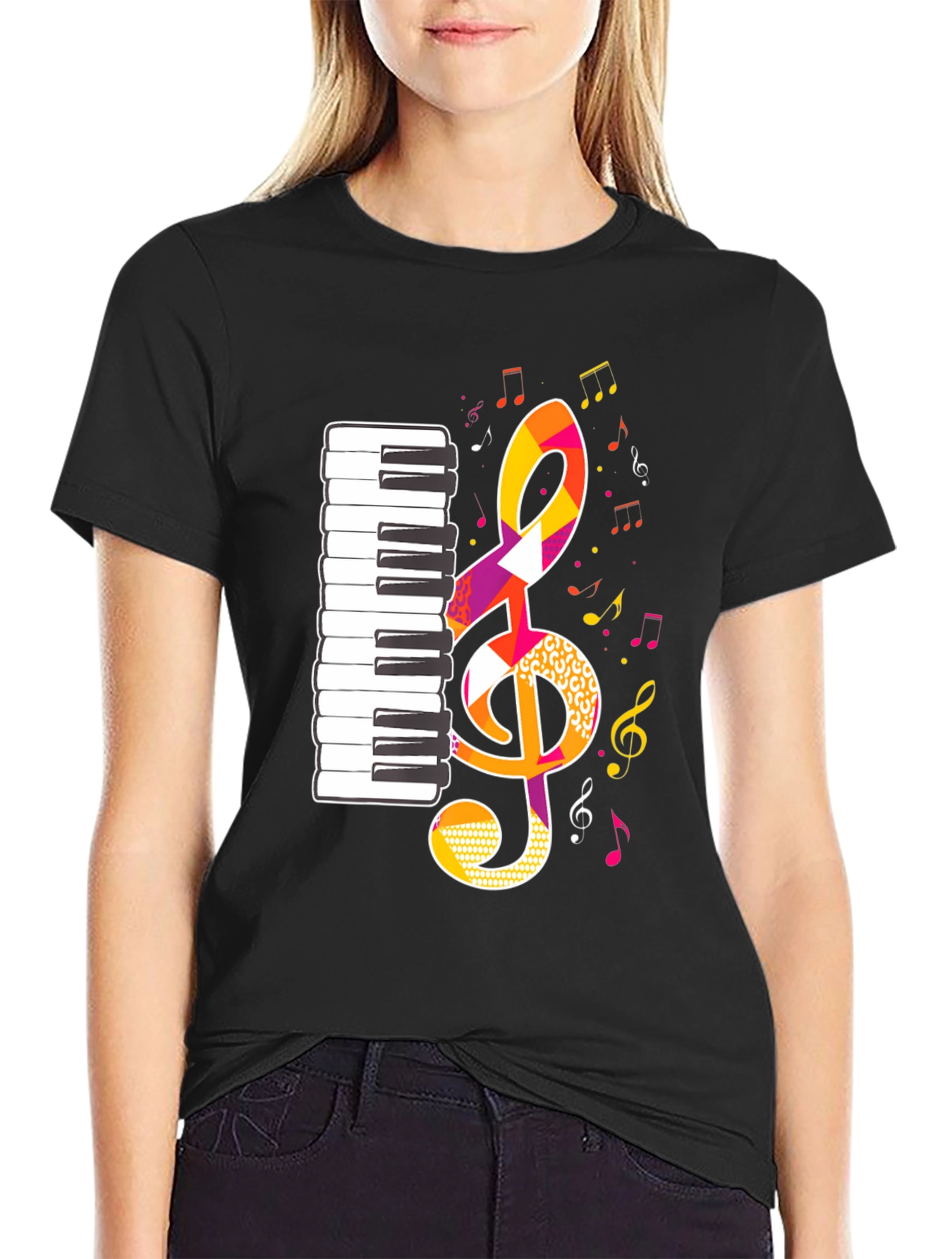 Musical Notes Graphic Tee - Black