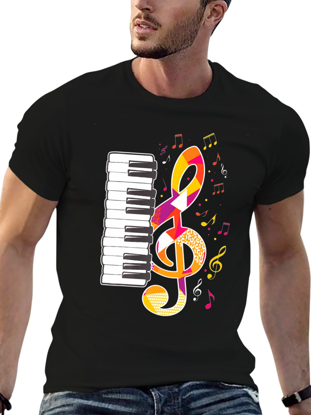 Musical Notes Graphic Tee - Black