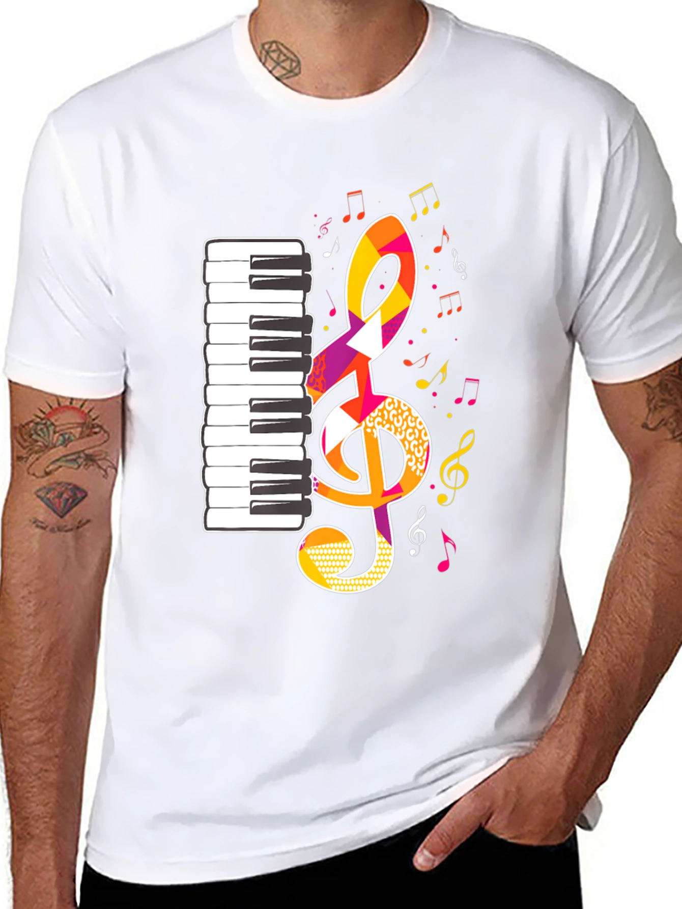 Musical Notes Graphic Tee - Black