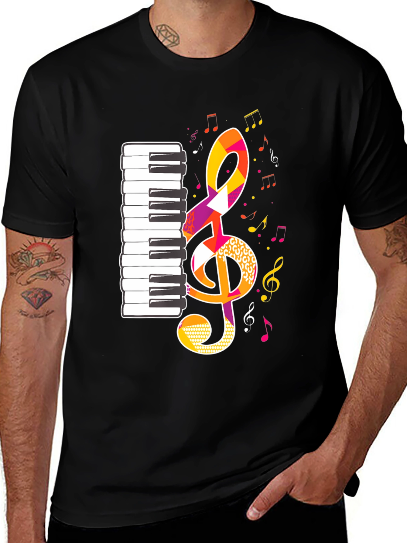 Musical Notes Graphic Tee - Black
