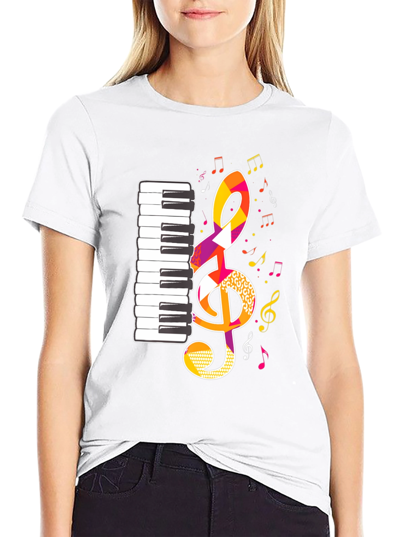 Musical Notes Graphic Tee - Black