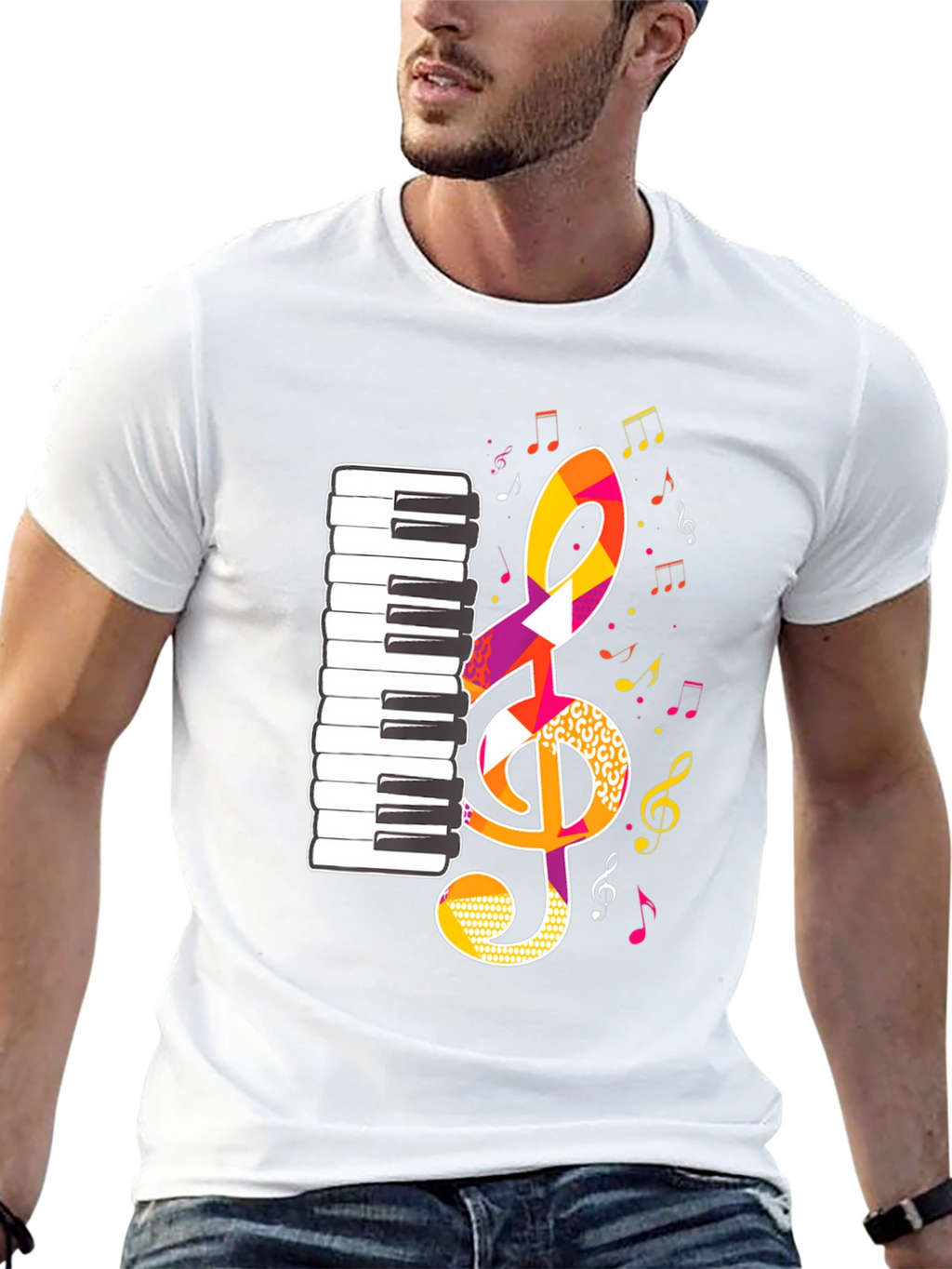 Musical Notes Graphic Tee - Black