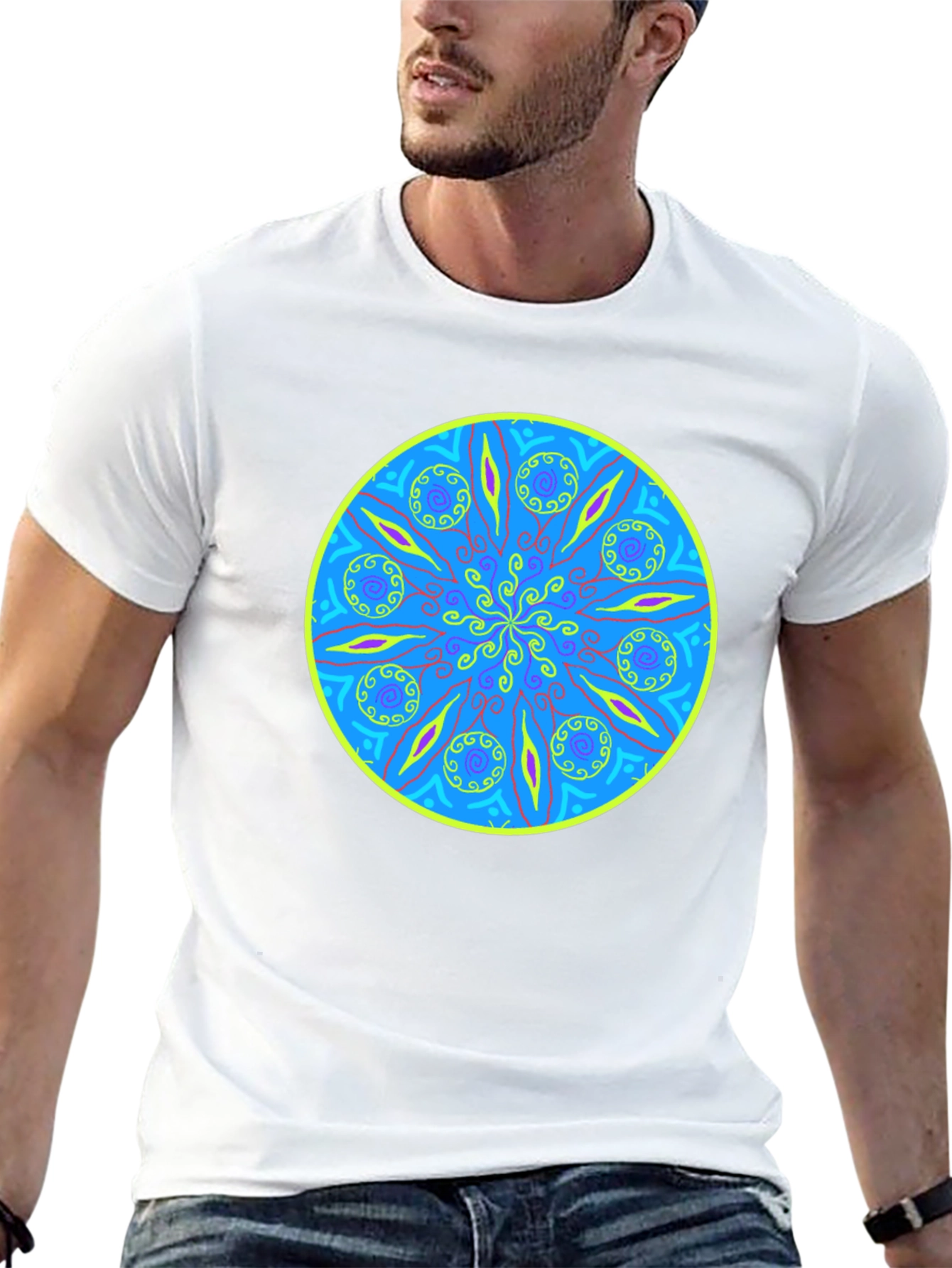 Vibrant Mandala Graphic Tee - Soft Black Cotton T-Shirt