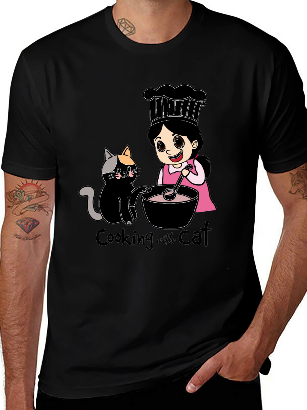 Cooking with Cat Graphic T-Shirt