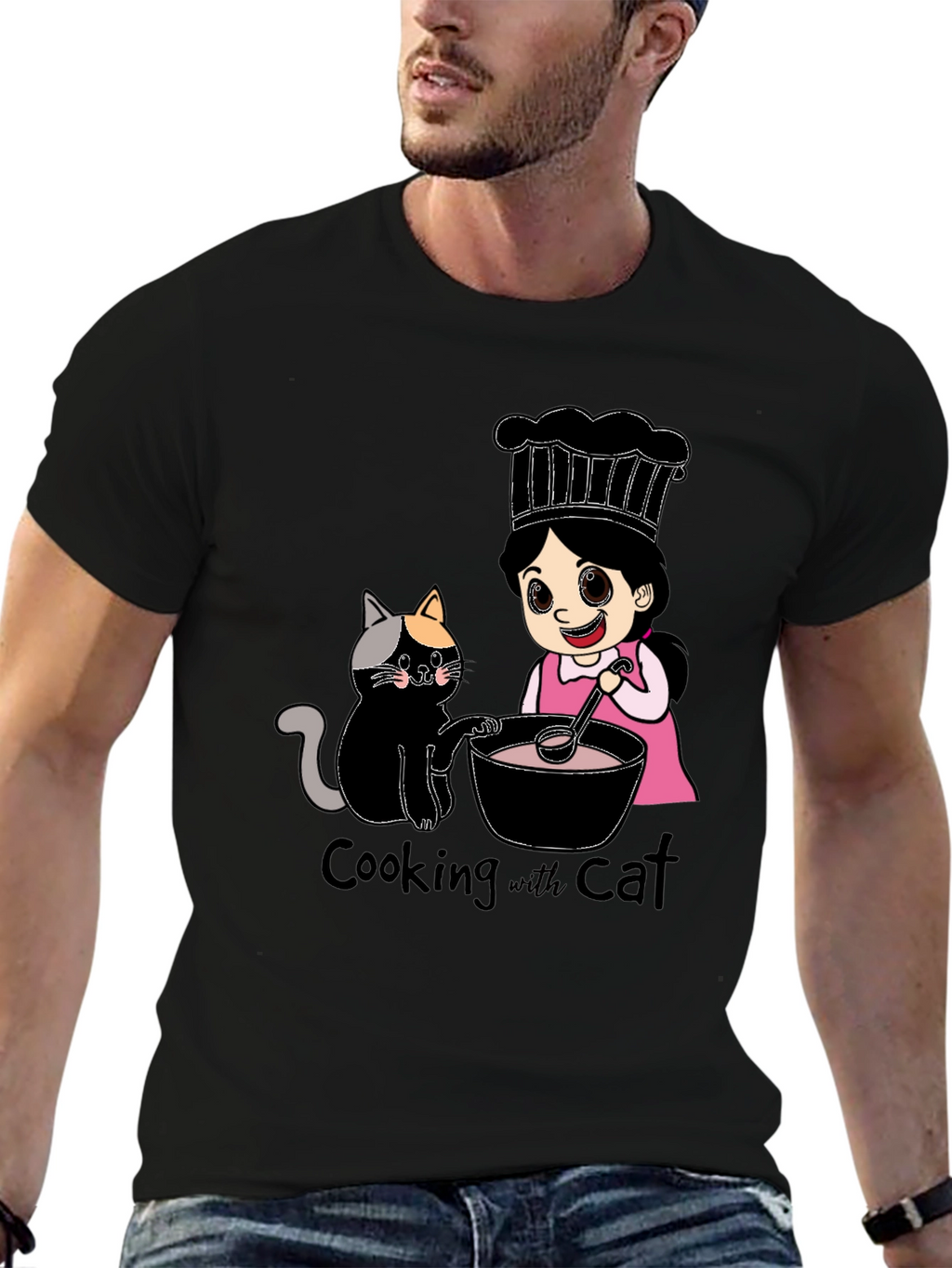 Cooking with Cat Graphic T-Shirt