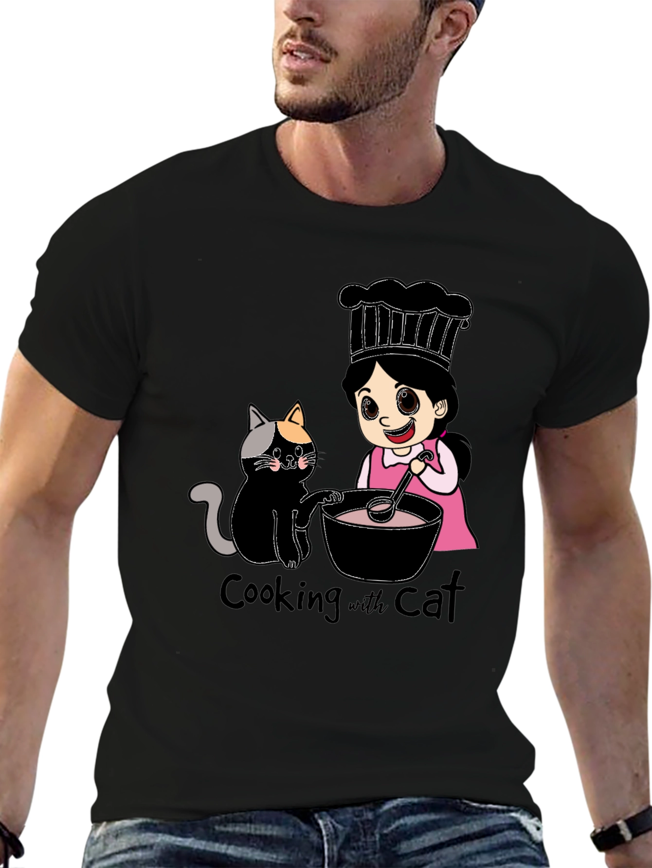 Cooking with Cat Graphic T-Shirt