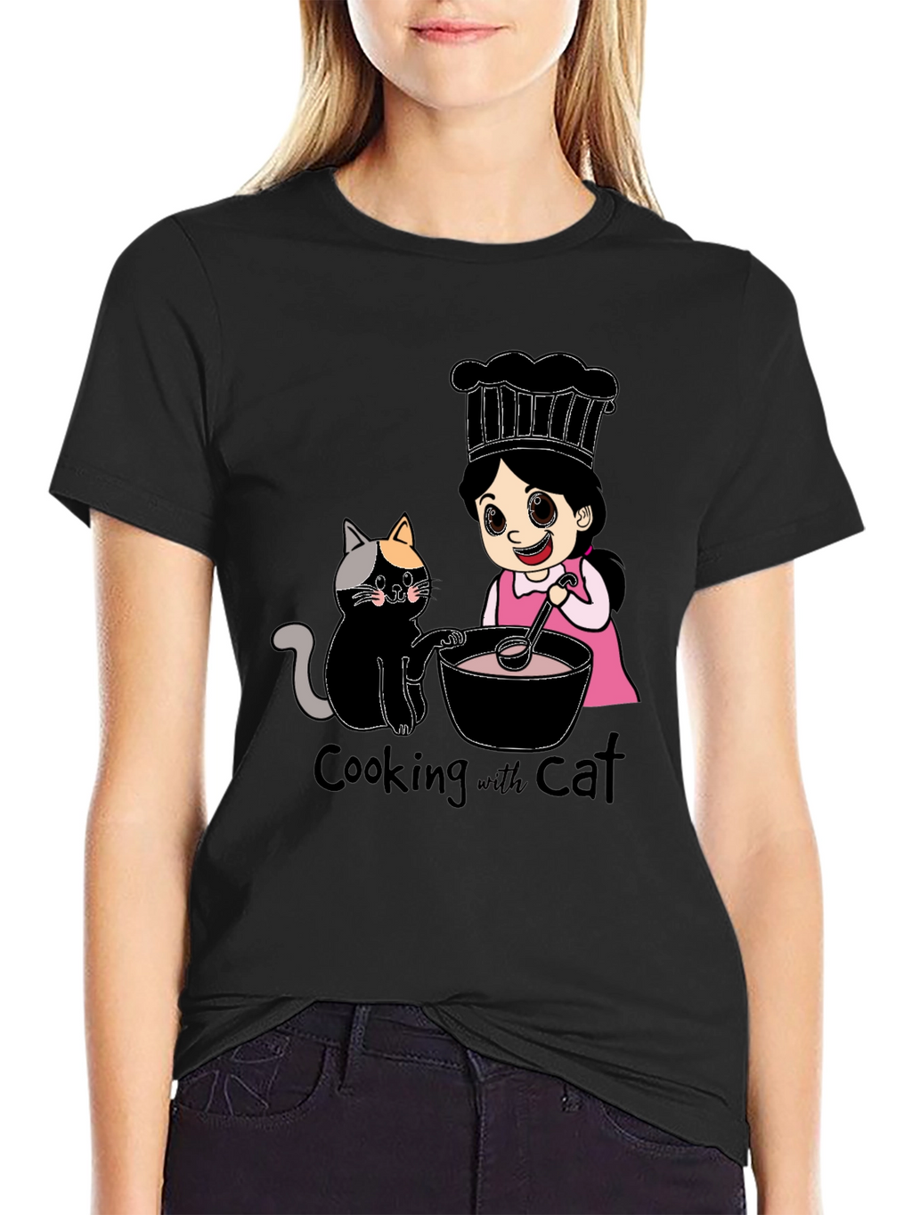 Cooking with Cat Graphic T-Shirt