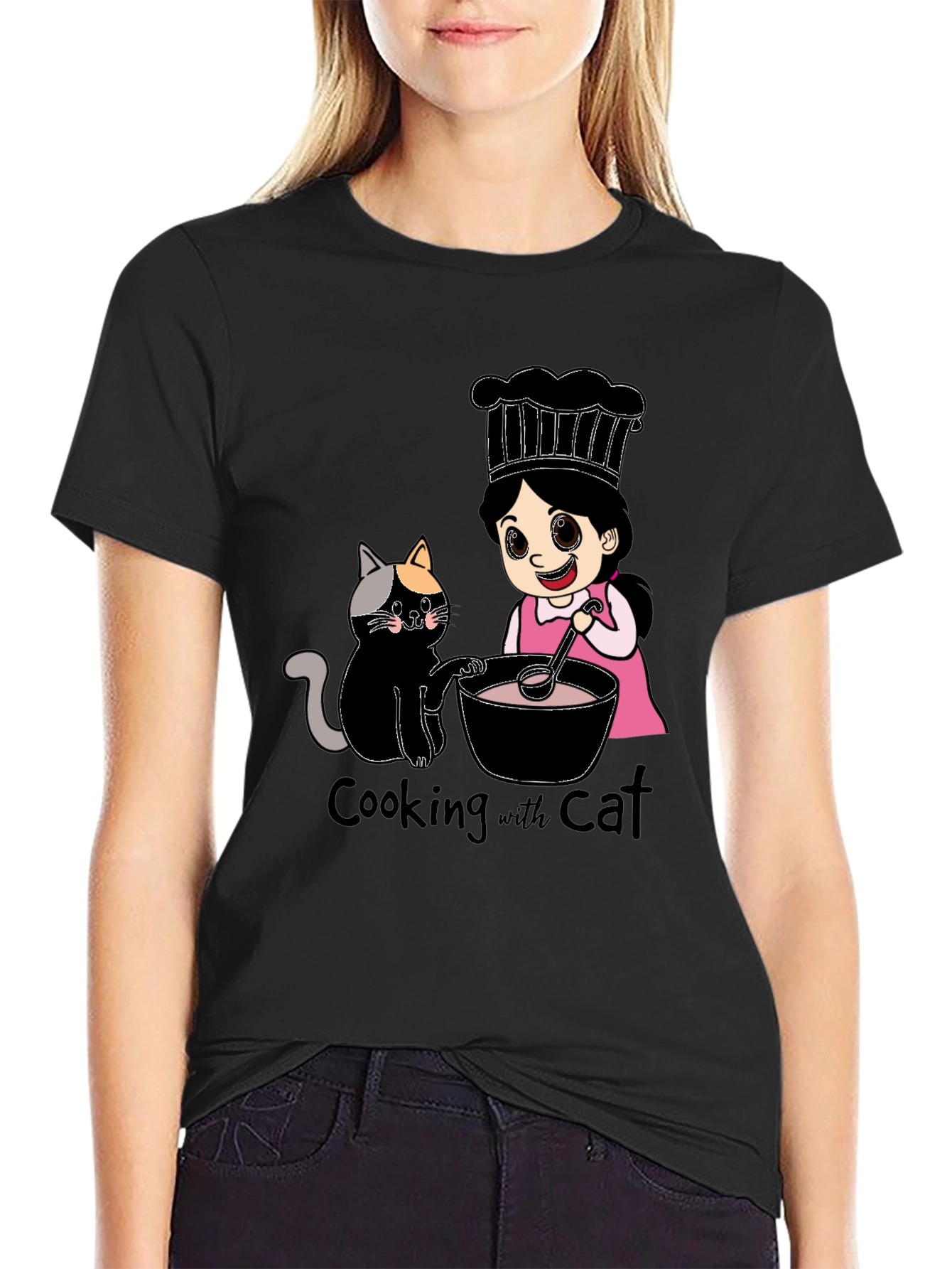 Cooking with Cat Graphic T-Shirt