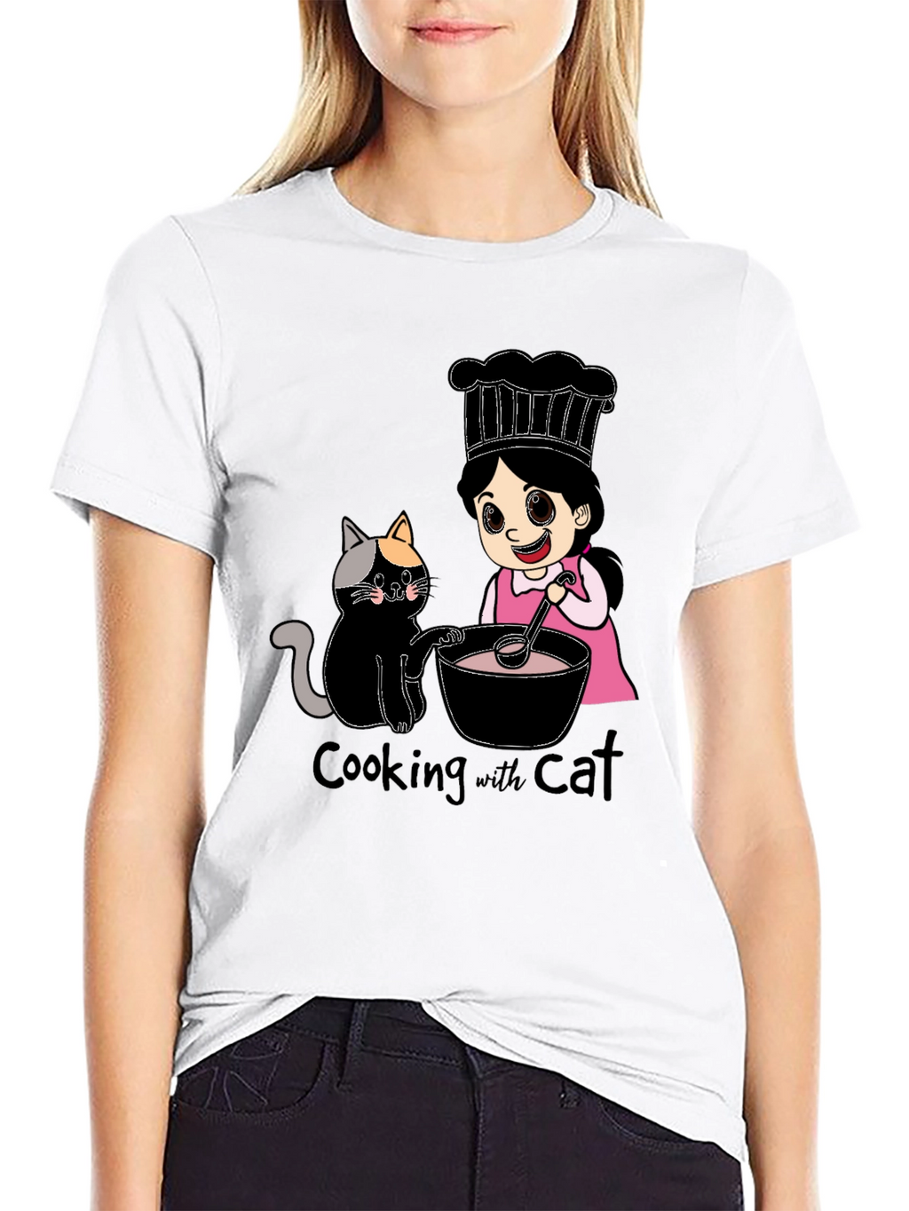 Cooking with Cat Graphic T-Shirt