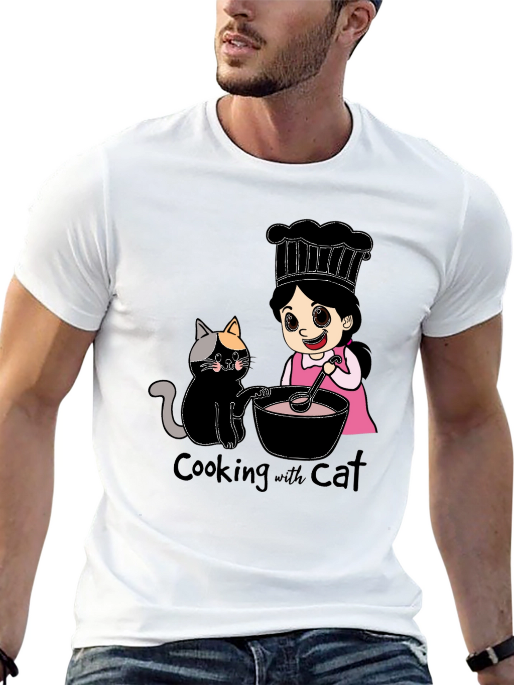 Cooking with Cat Graphic T-Shirt