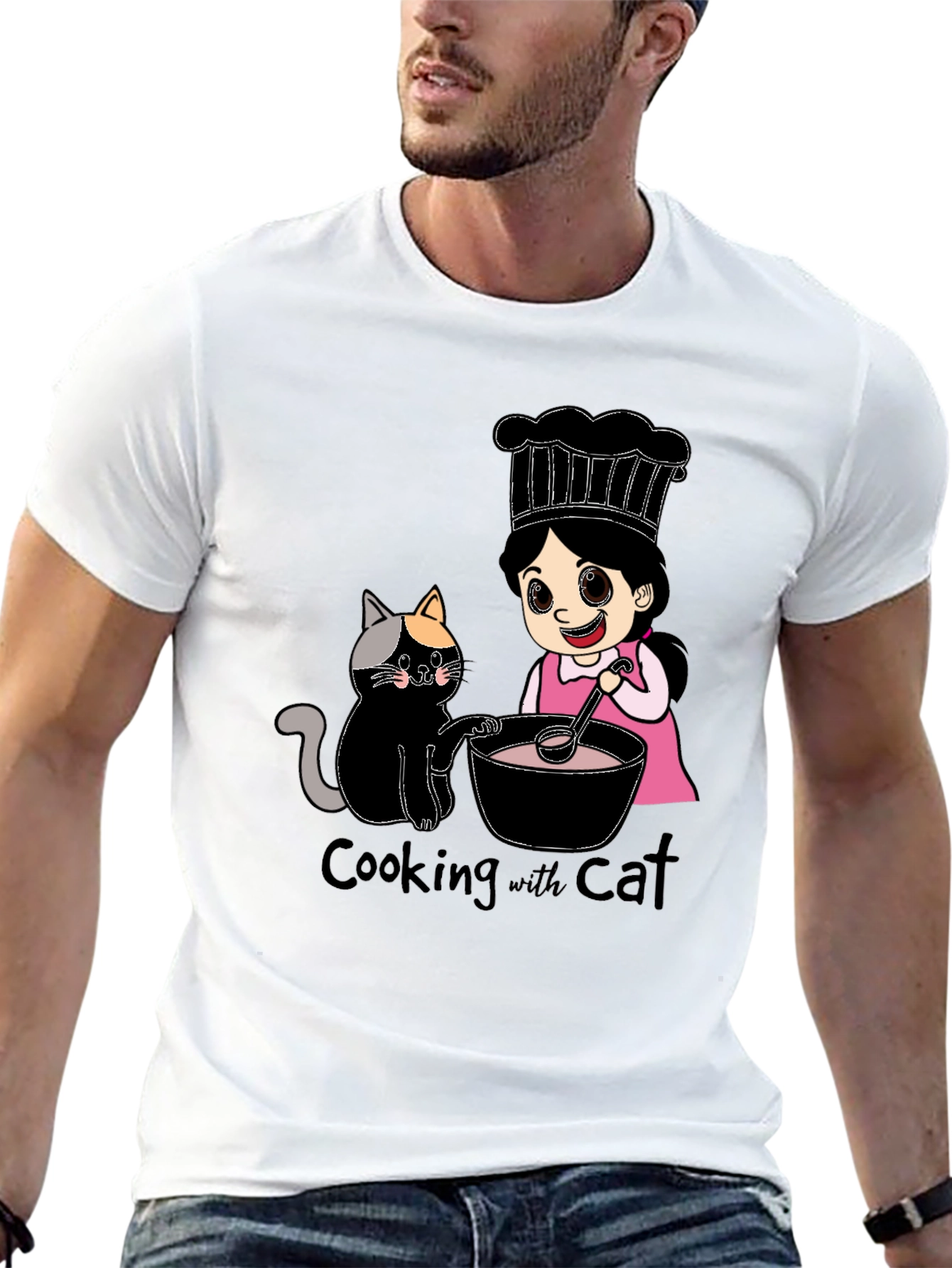 Cooking with Cat Graphic T-Shirt