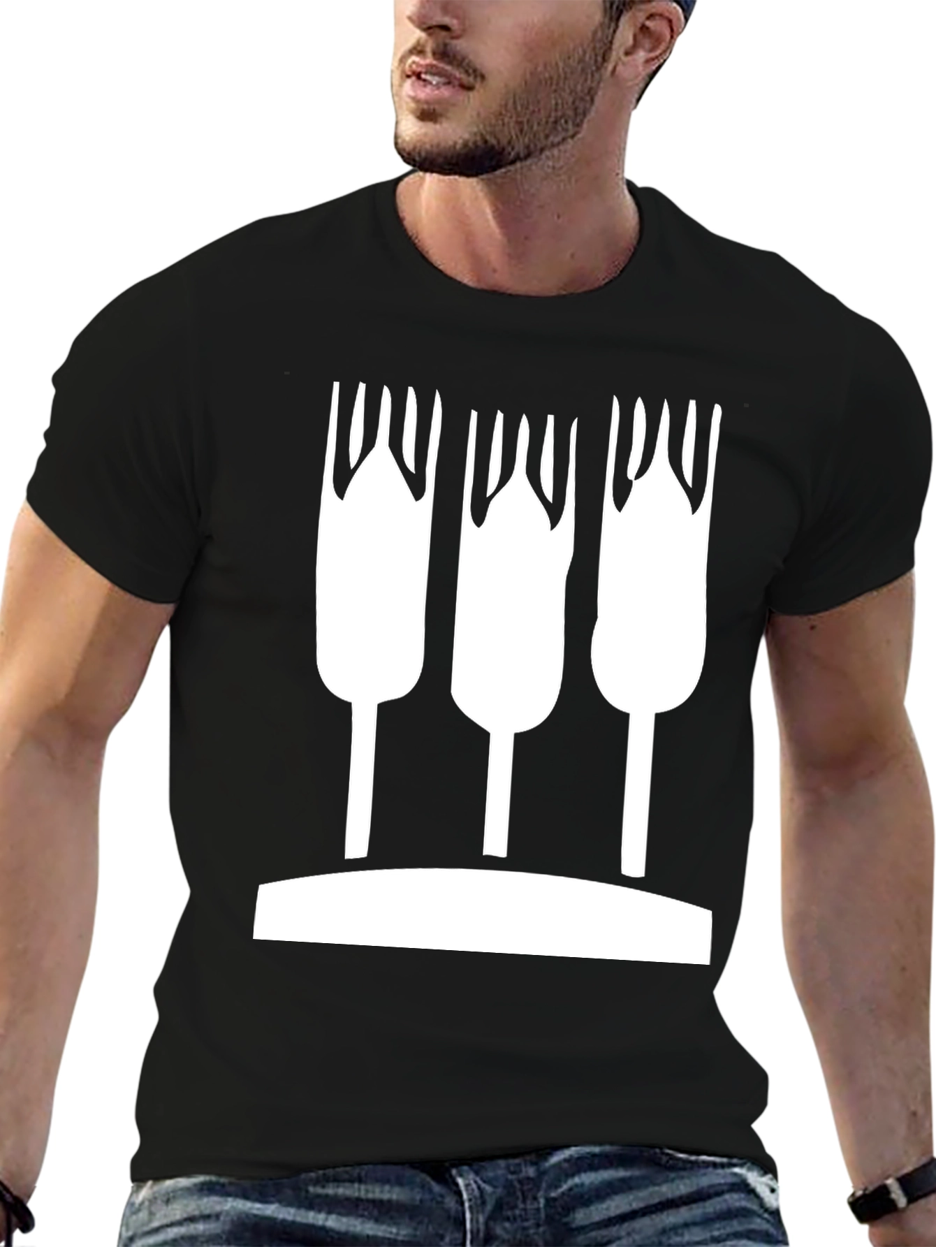 Abstract Wheat Graphic Black T-Shirt
