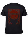 Unique Graphic Tee - Dark Red Print on Black