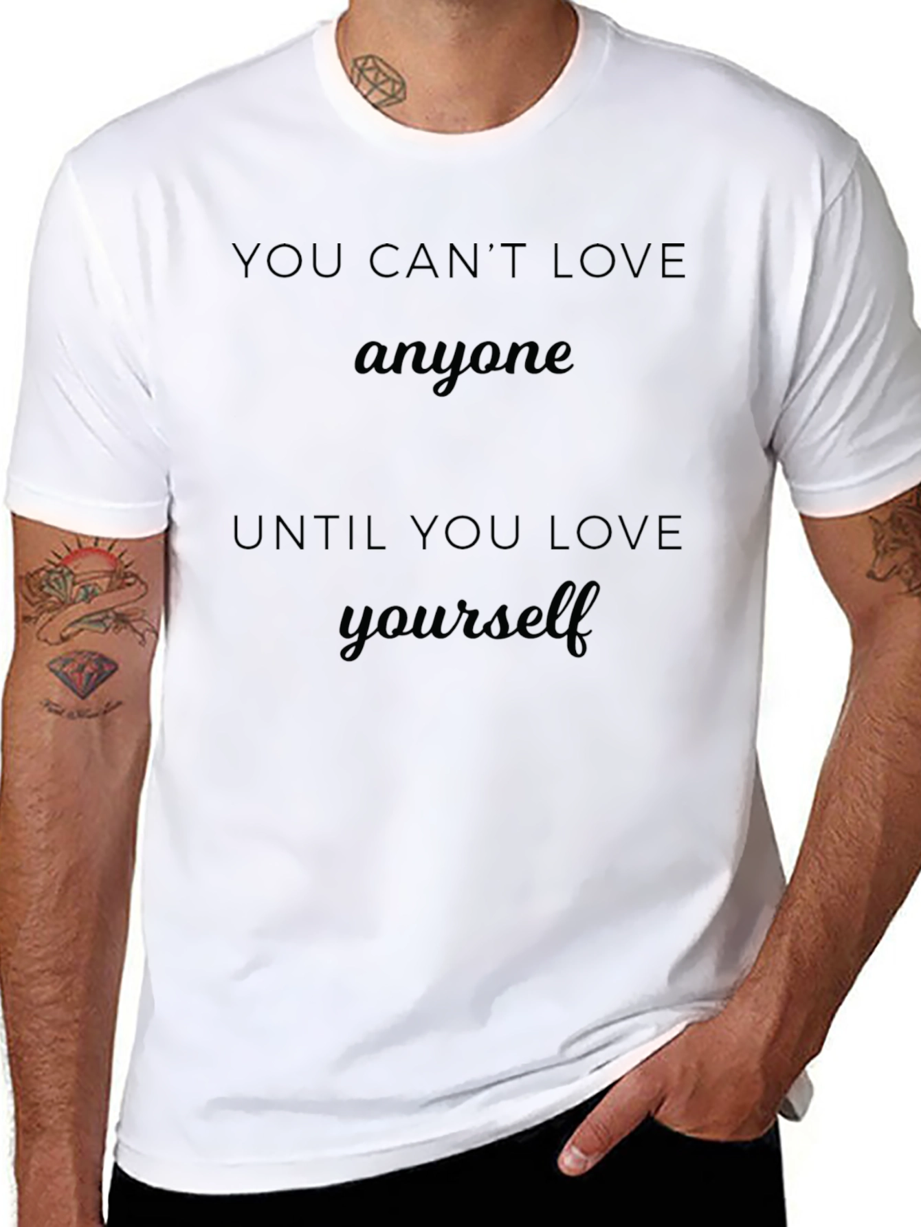 Inspirational Quote Black T-Shirt - Love Yourself First