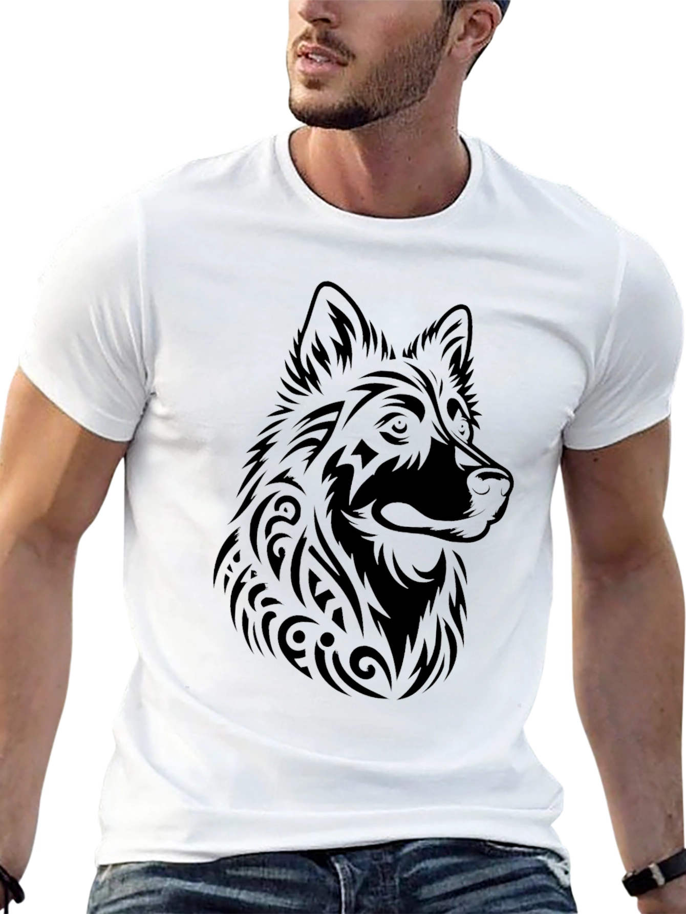 Tribal Wolf Graphic Tee - Mens Black T-Shirt