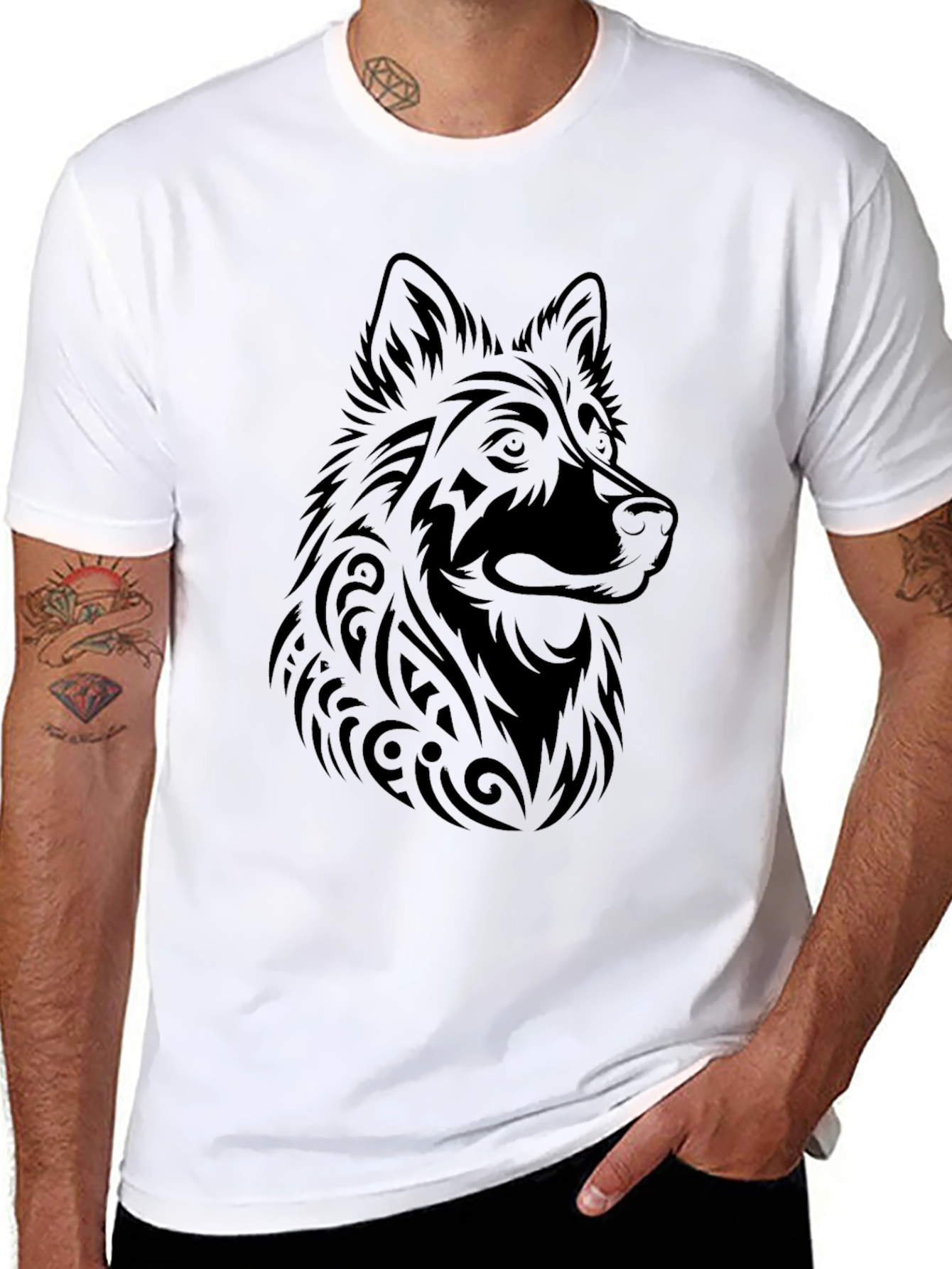 Tribal Wolf Graphic Tee - Mens Black T-Shirt