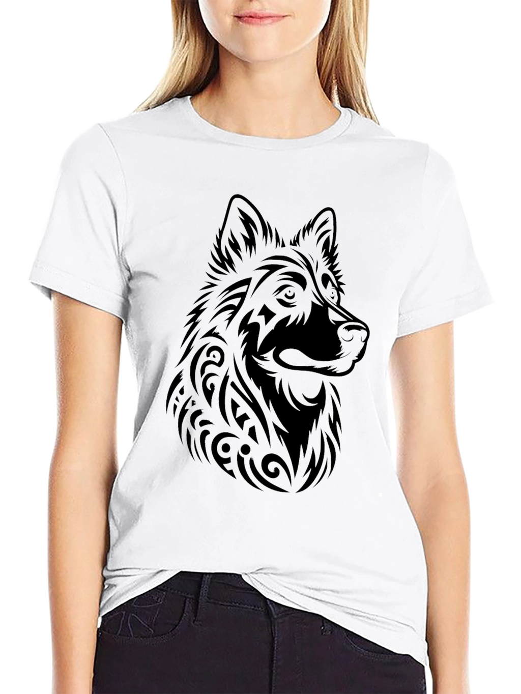 Tribal Wolf Graphic Tee - Mens Black T-Shirt