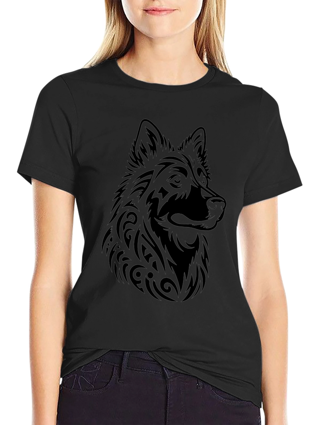 Tribal Wolf Graphic Tee - Mens Black T-Shirt