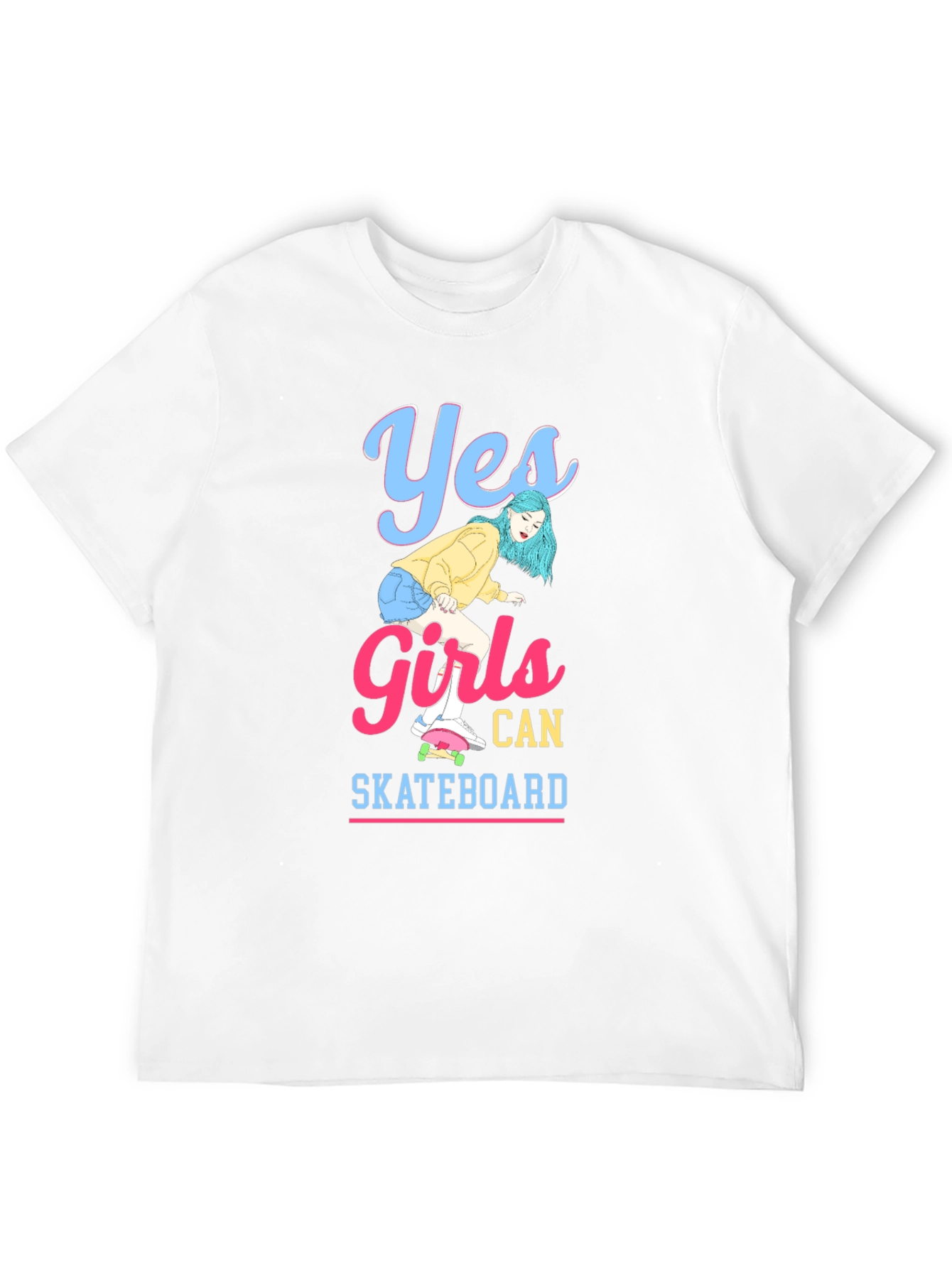 Yes Girls Can Skateboard Black Graphic T-Shirt