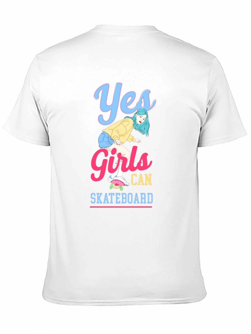 Yes Girls Can Skateboard Black Graphic T-Shirt